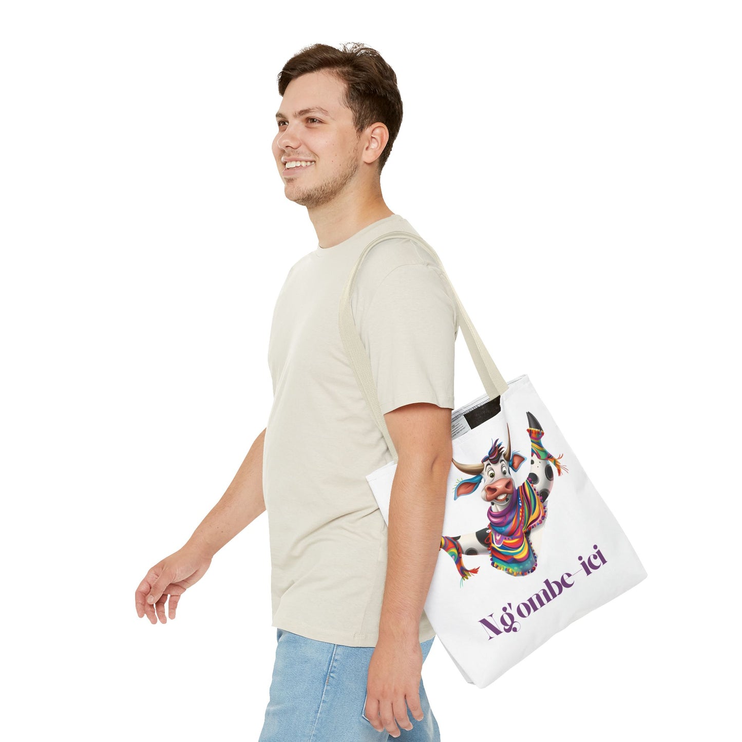 Funny Ngombe-ici Cow Tote Bag, Fun Eco-Friendly Shopping Bag, Animal Lover Gift, Festival Tote, Cute Cow Design, Mochila de Vaca