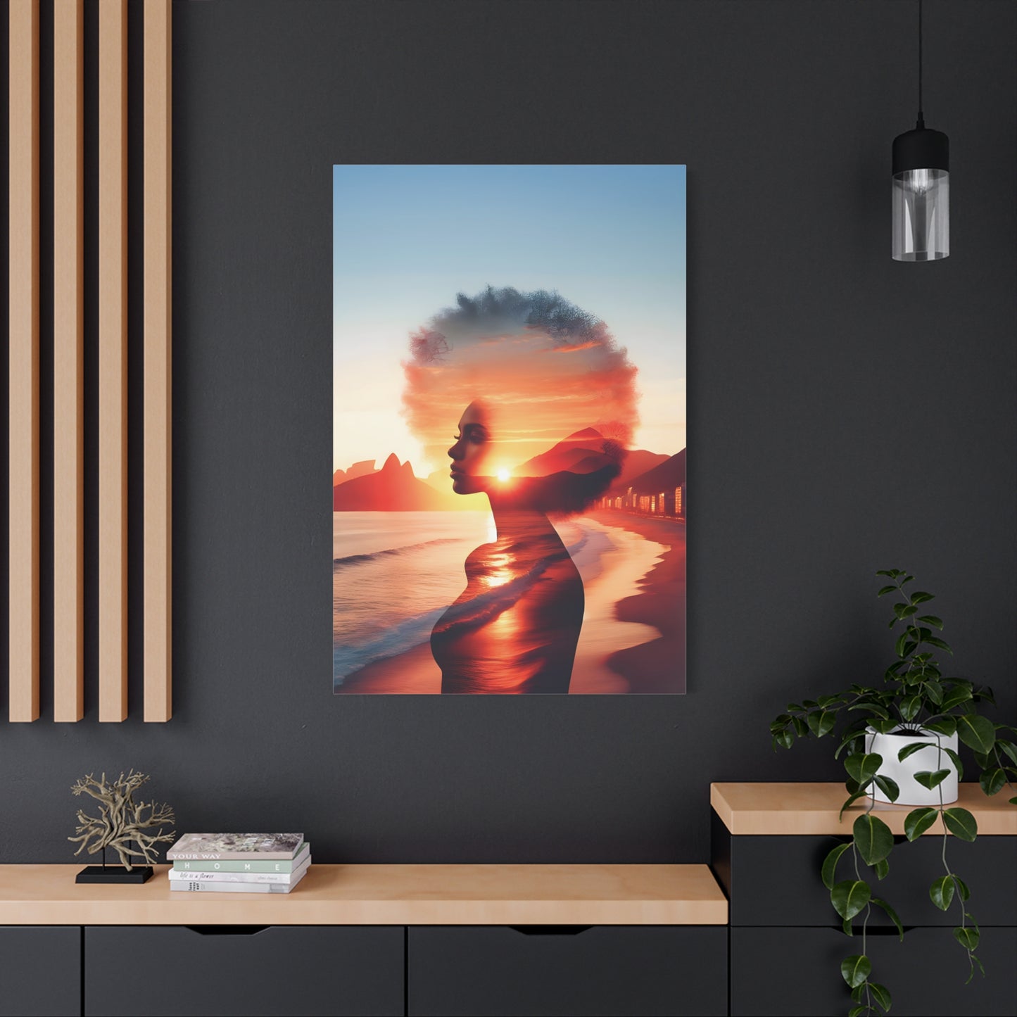 Afro Sunset Silhouette Canvas Art, Wall Decor, Home Aesthetic, Gift for Art Lovers, Bohemian Art, Inspirational Wall Hanging