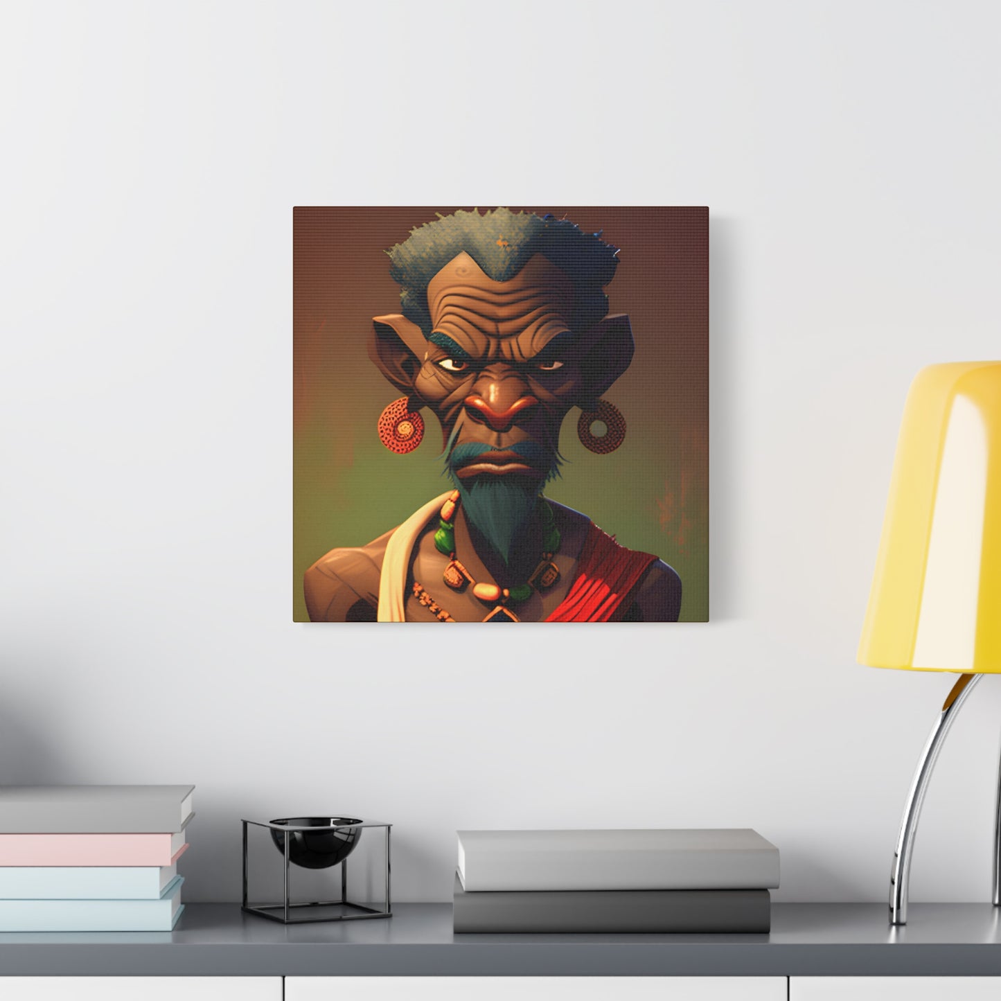 Afro Futurist Tribal Elder Portrait – Bold African Character Art Canvas Print, Home Decor, Ethnic Portrait, African Culture Print, Art Gift for Collectors