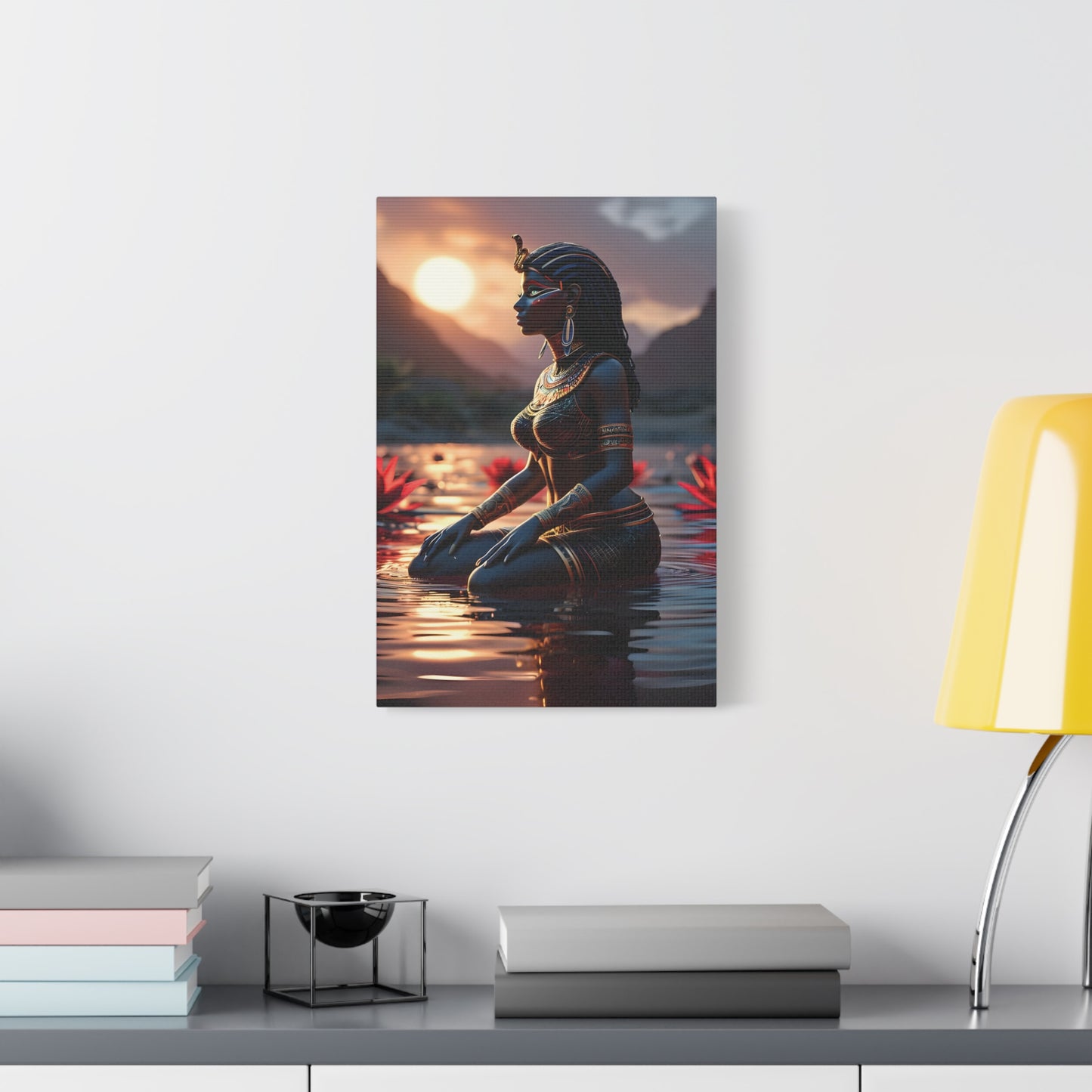 African Goddess Wall Art – Black Queen in Water at Sunset | Afrocentric Spiritual Decor, Unique Gift for Her, Yoga Studio Decor, Inspirational Decor