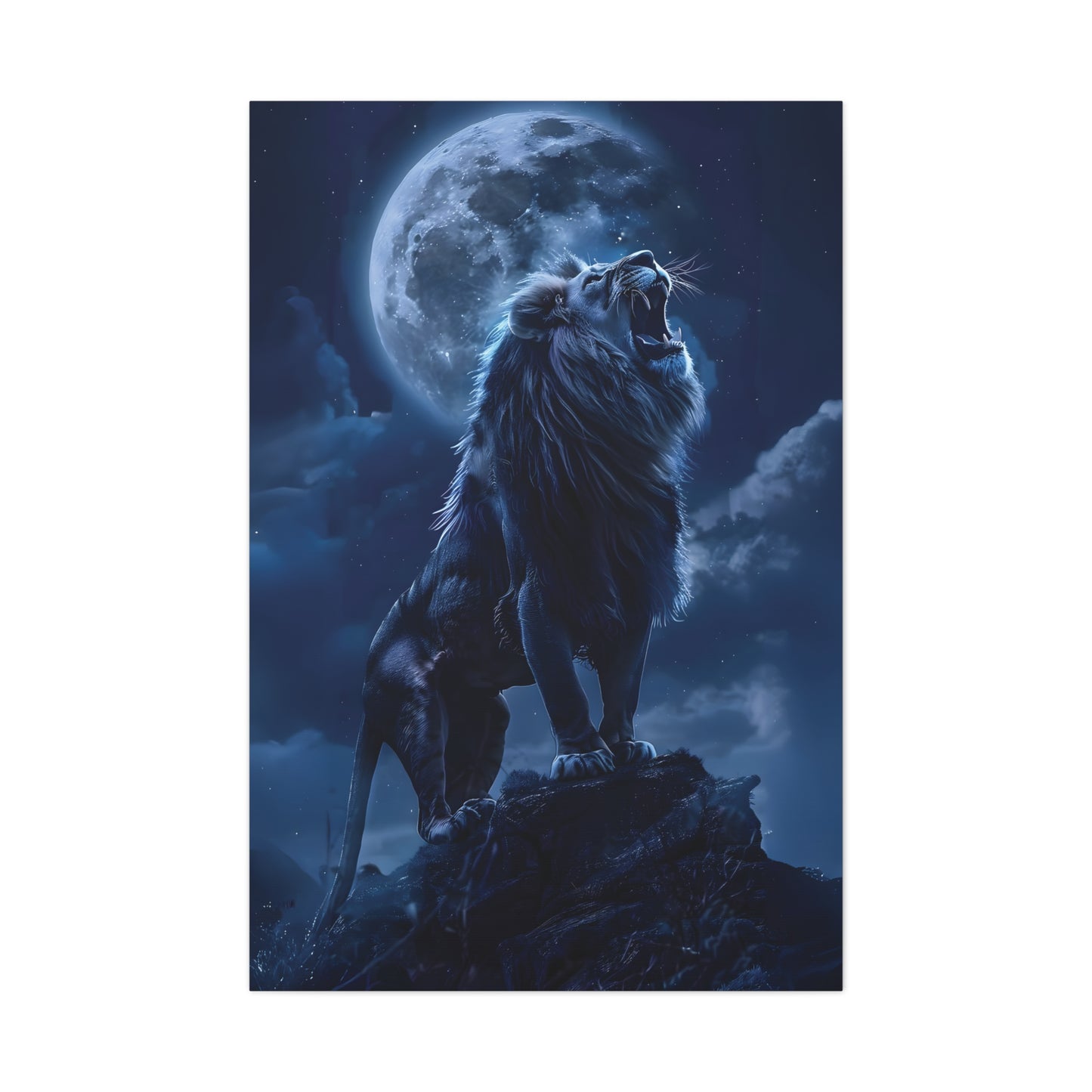 Majestic Lion Canvas Art Print, Home Decor, Wall Art, Animal Lover Gift, Moonlit Landscape, Office Wall Decoration, Afro Art