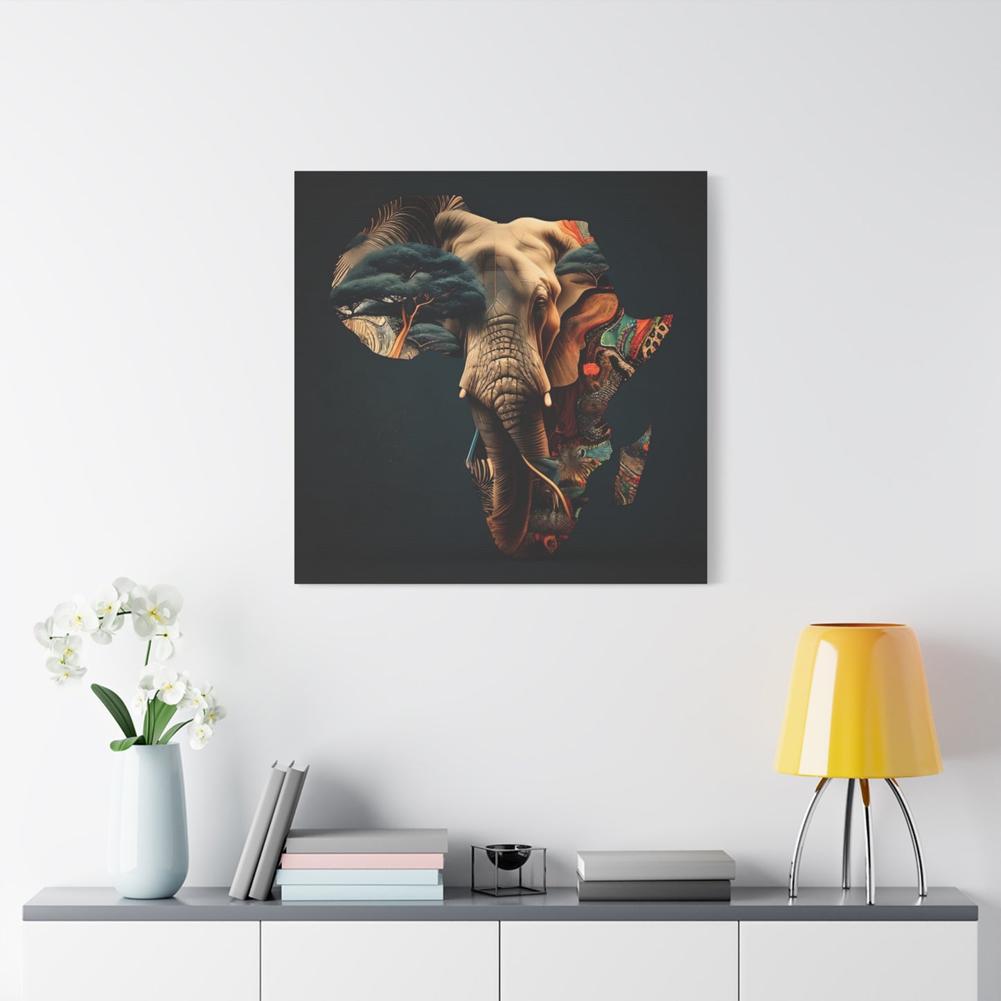 African Elephant Map Art – Tribal Wildlife Wall Decor of Africa Continent Stretched Canvas Art Print, Africa, Elephant Design, Home Decor, Wall Art, Wildlife Lover Gift, Art for Nature Enthusiasts