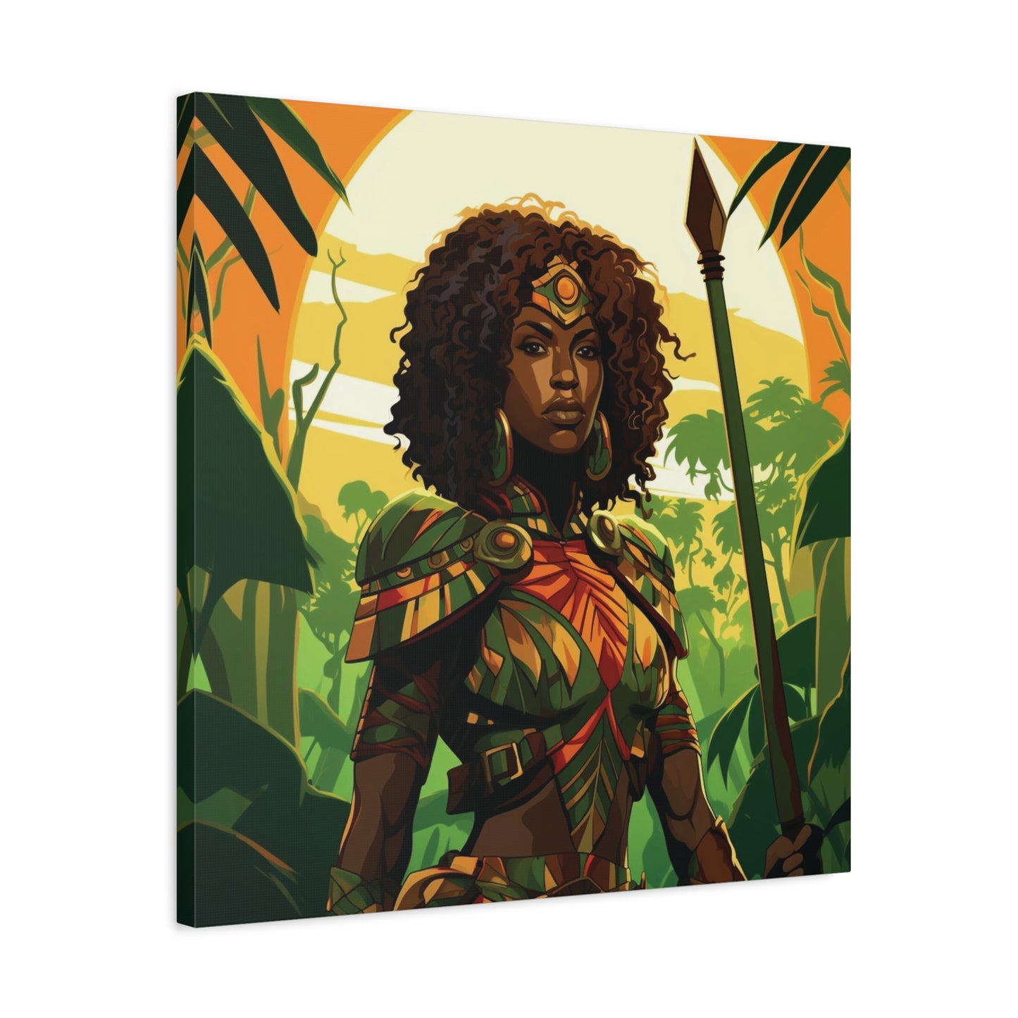 Jungle Warrior Queen Wall Art – Afrocentric Strength & Beauty Canvas Print | Jungle Wall Decor, Ethnic Artwork, Home Gallery, Gift for Art Lovers, Boho Decor