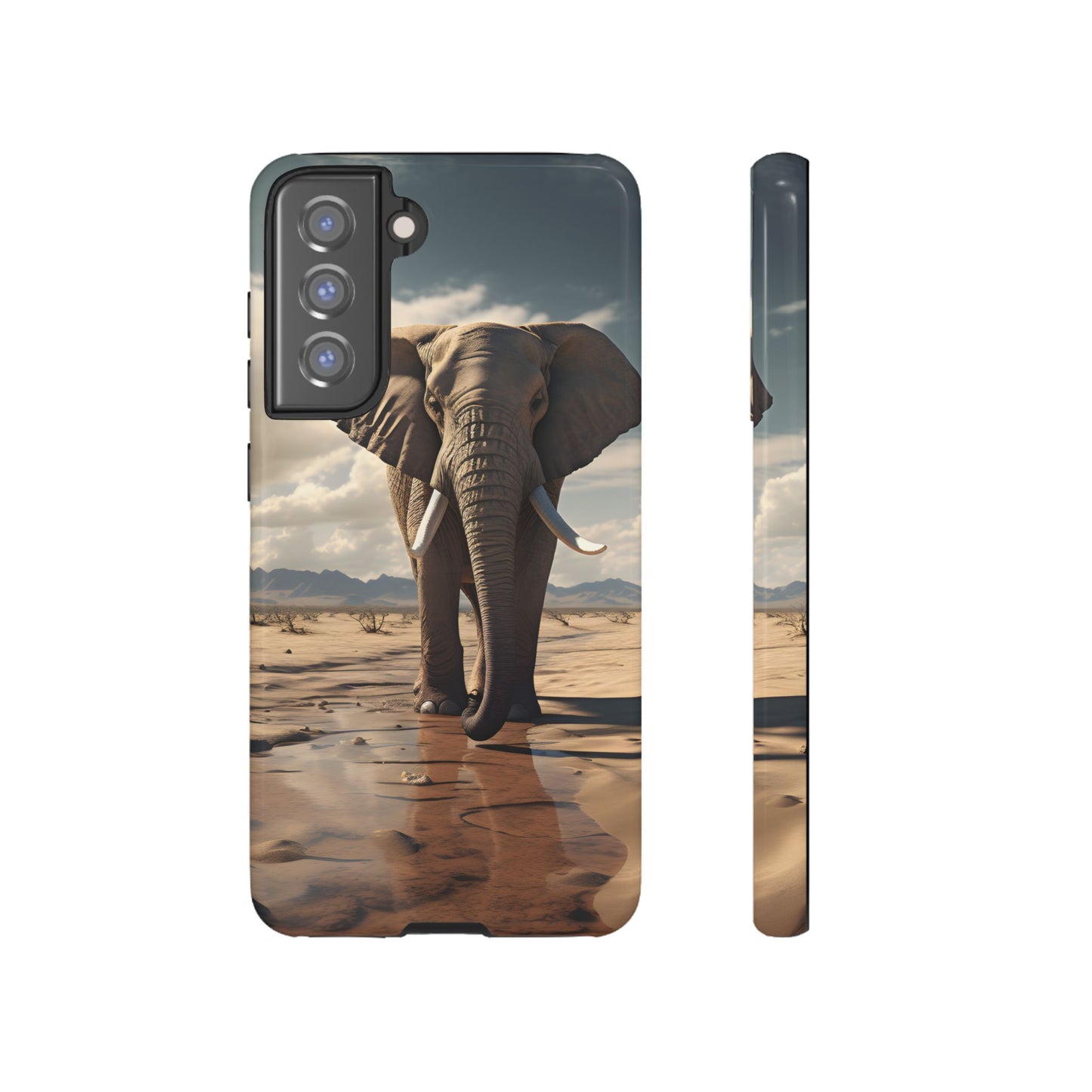 Elephant Drinking Water Phone Case - Wildlife Art in Dry Landscape Design, Nature-Inspired Protective Cover