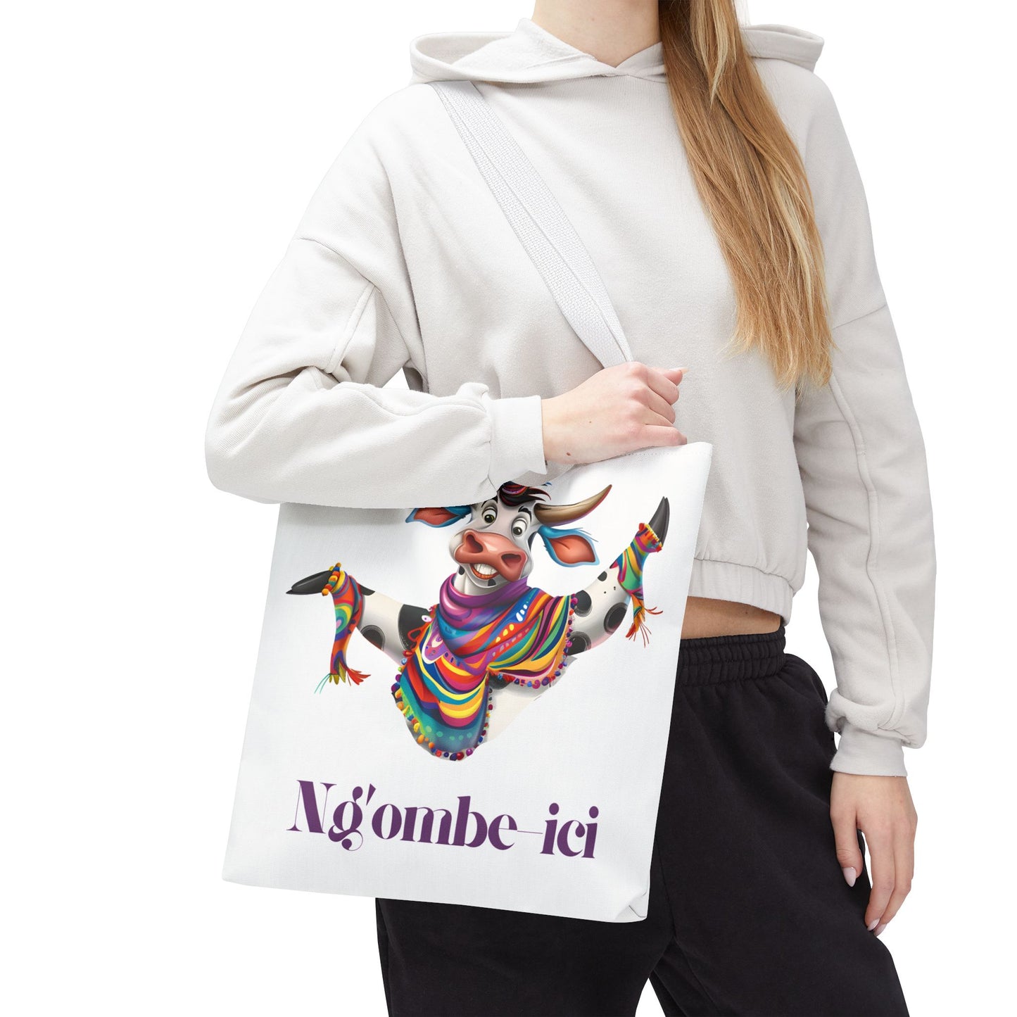 Funny Ngombe-ici Cow Tote Bag, Fun Eco-Friendly Shopping Bag, Animal Lover Gift, Festival Tote, Cute Cow Design, Mochila de Vaca