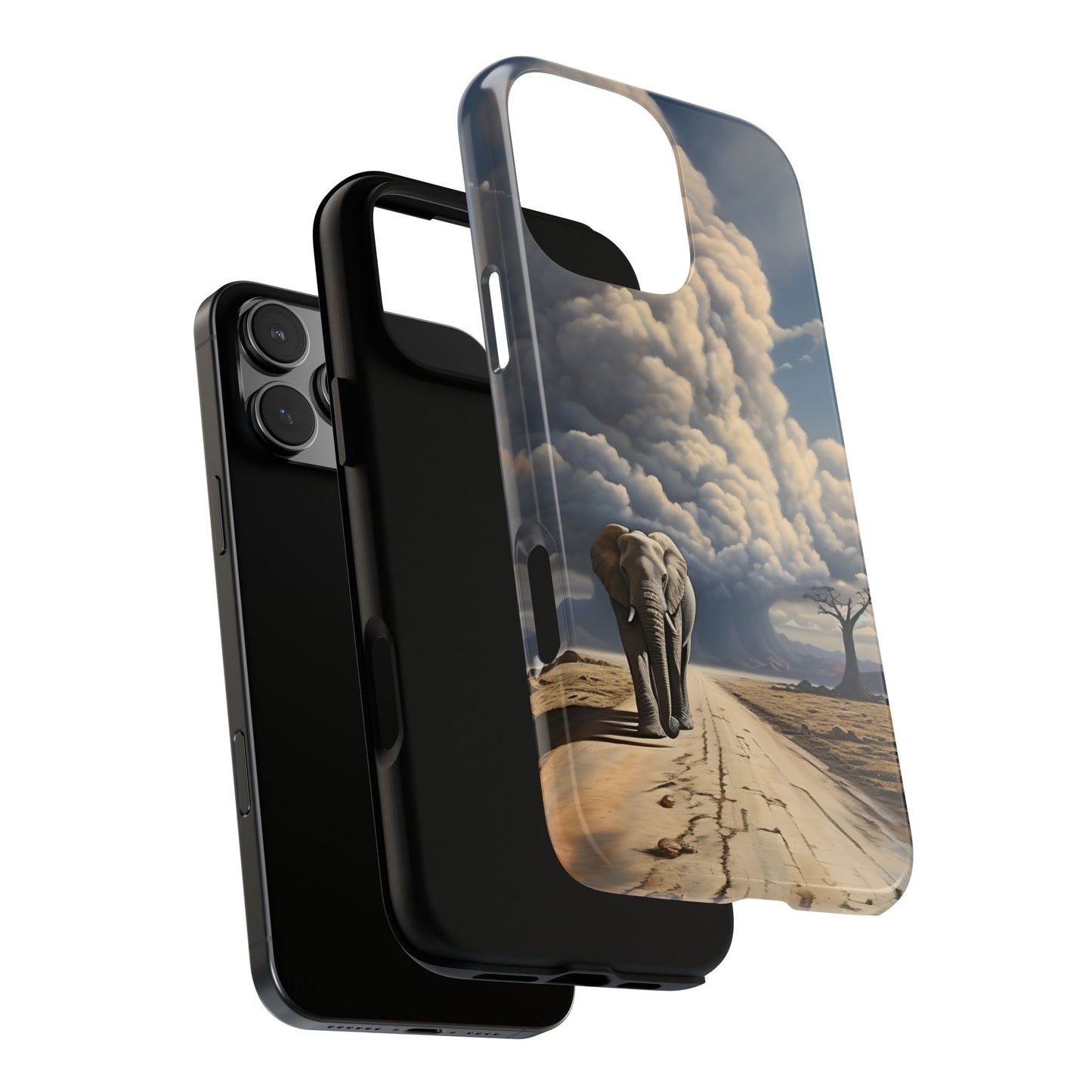 Elephant on Old Road Phone Case – Majestic Wildlife Art with Dramatic Cloud, Nature-Inspired Protective Cover