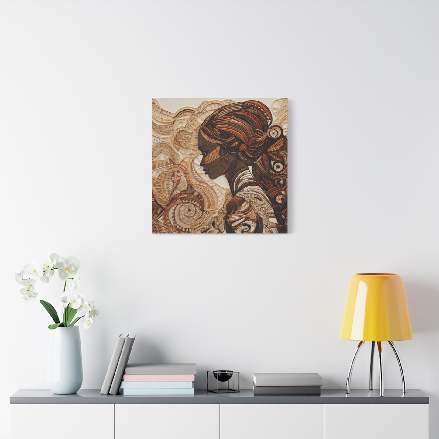 African Woman Paper Canvas Art Print – Intricate Afrocentric Wall Decor in Warm Earth Tones , Bohemian Wall Decor, Ethnic Home Decoration, Gift for Her, Tribal Art, Abstract Design, Feminine Wall Art