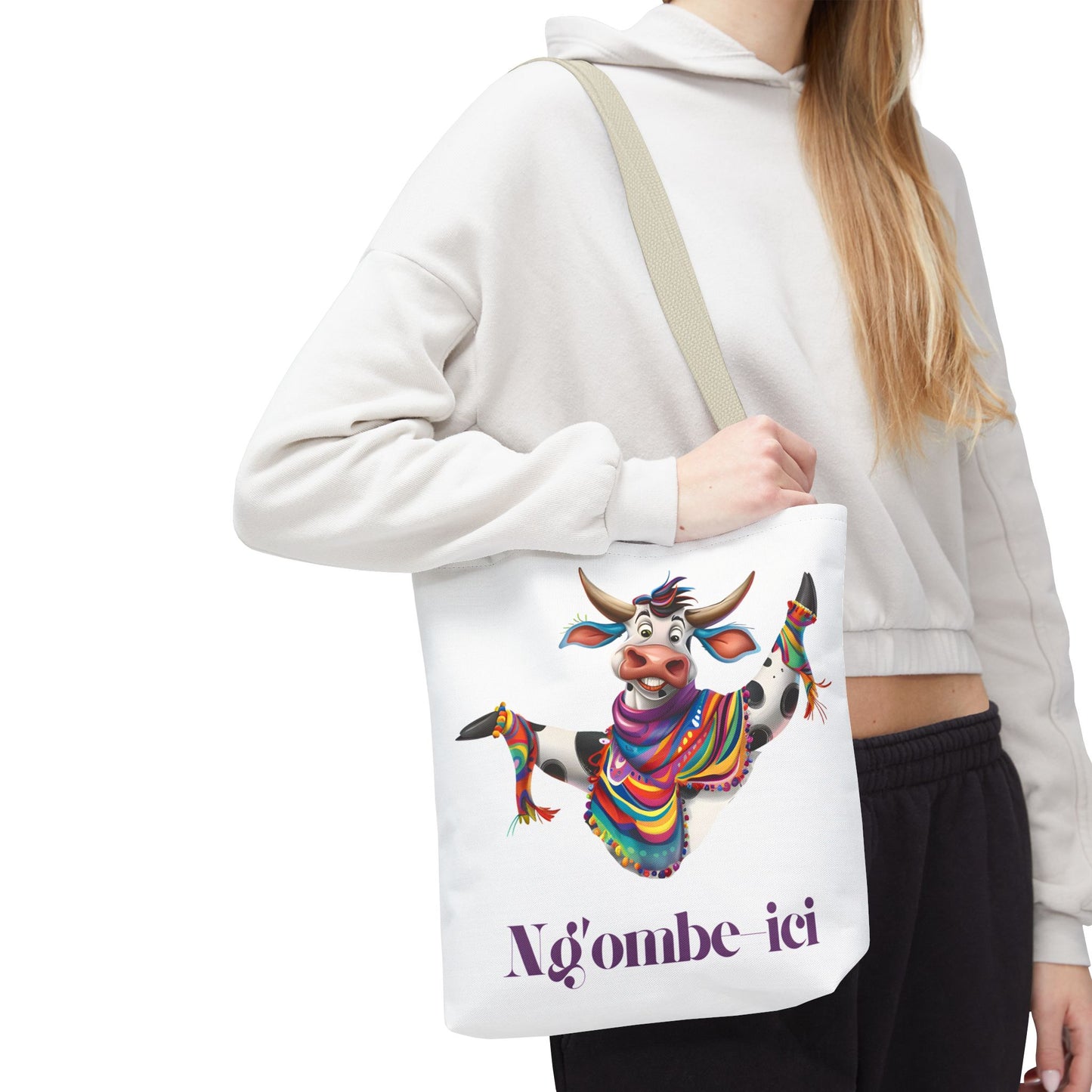 Funny Ngombe-ici Cow Tote Bag, Fun Eco-Friendly Shopping Bag, Animal Lover Gift, Festival Tote, Cute Cow Design, Mochila de Vaca