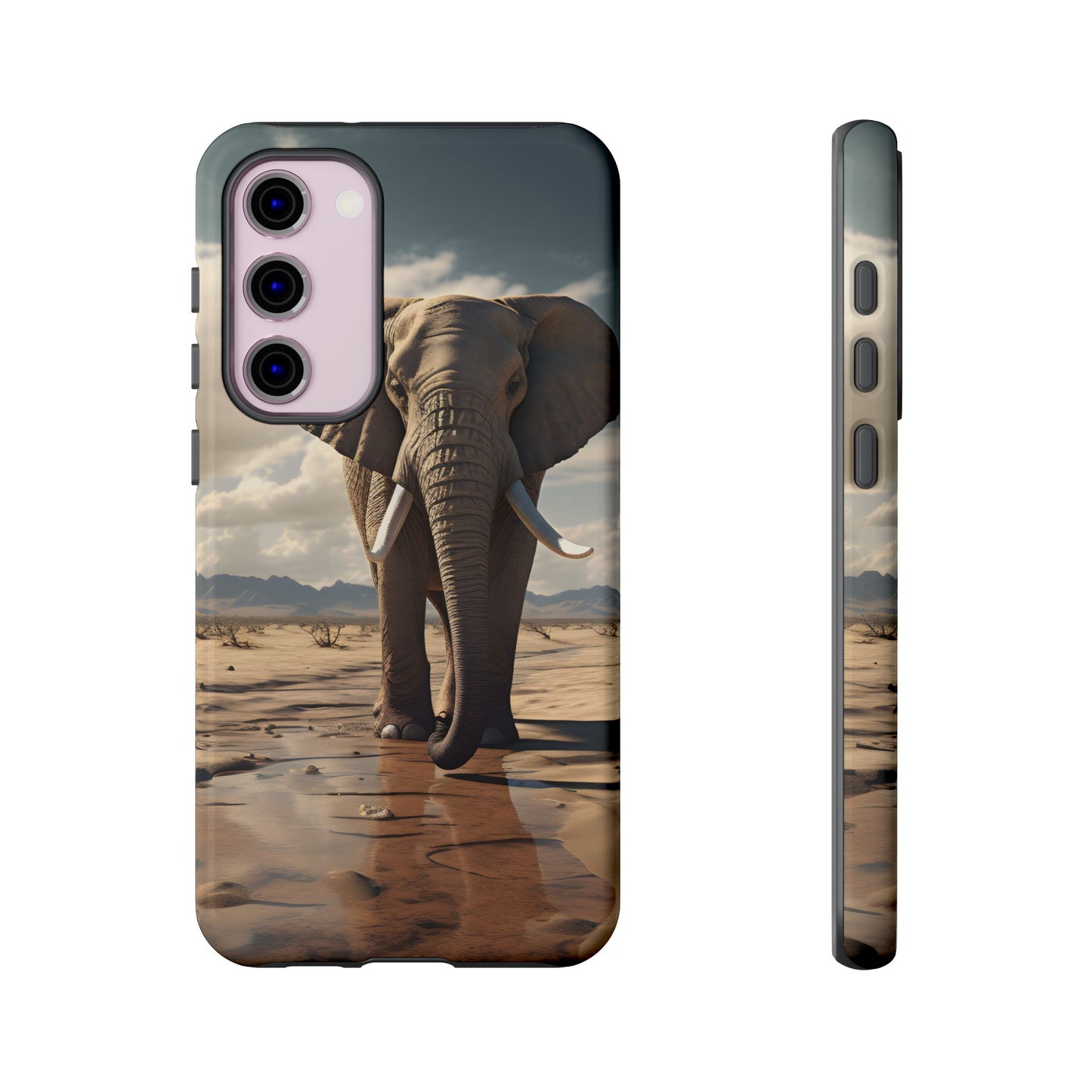Elephant Drinking Water Phone Case - Wildlife Art in Dry Landscape Design, Nature-Inspired Protective Cover