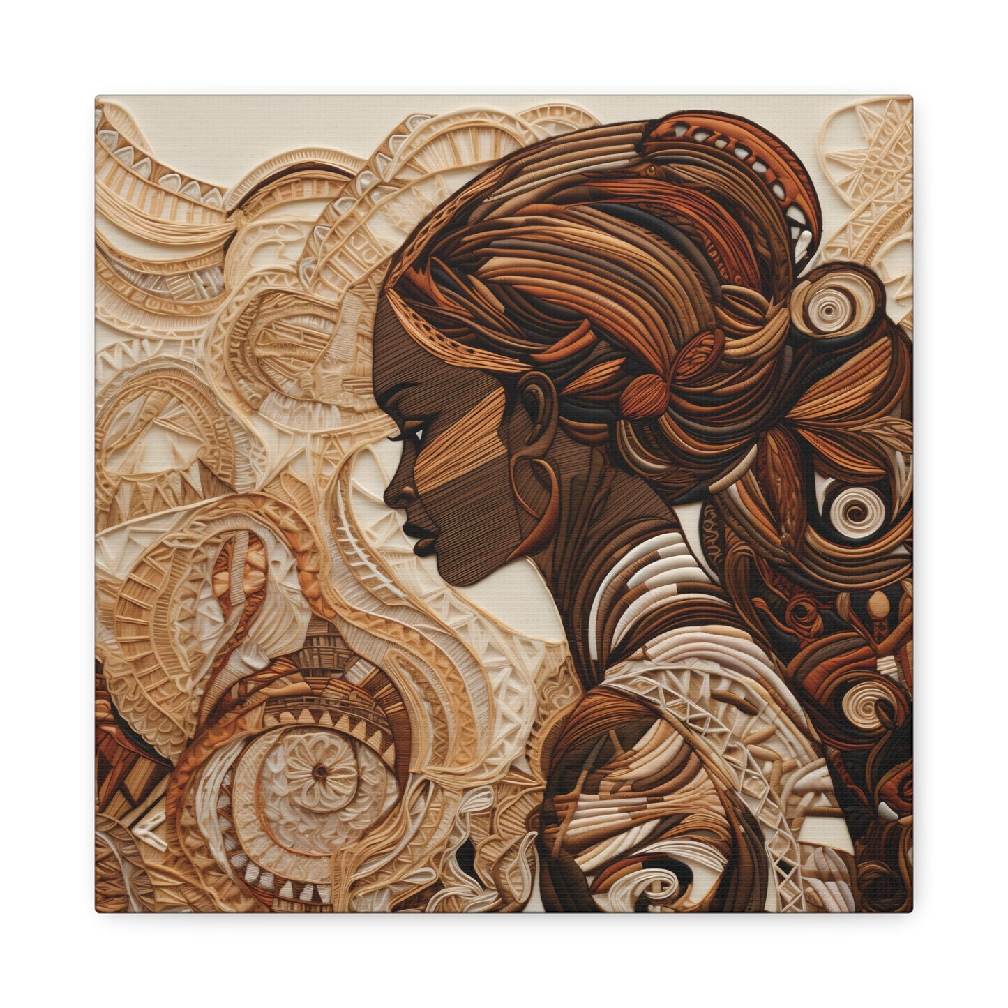 African Woman Paper Canvas Art Print – Intricate Afrocentric Wall Decor in Warm Earth Tones , Bohemian Wall Decor, Ethnic Home Decoration, Gift for Her, Tribal Art, Abstract Design, Feminine Wall Art