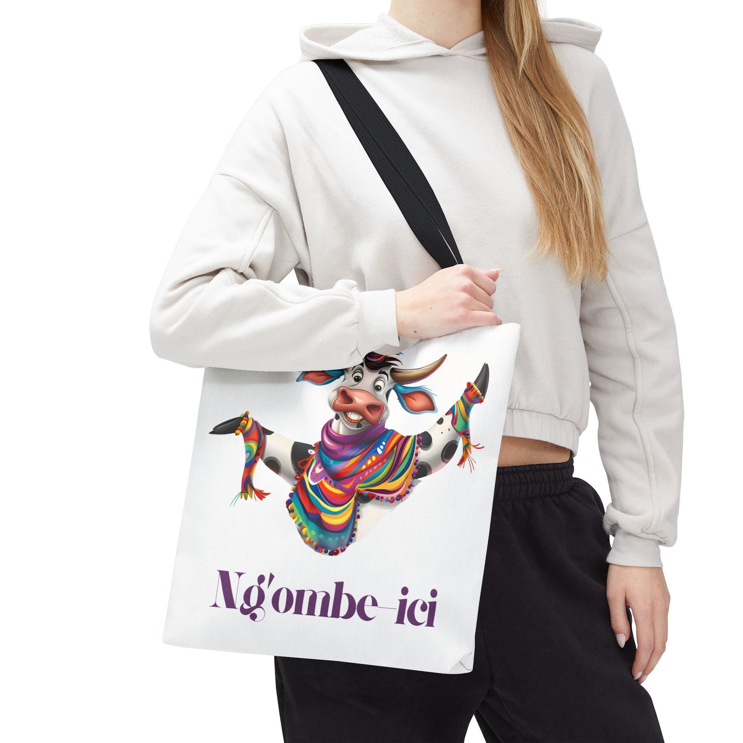 Funny Ngombe-ici Cow Tote Bag, Fun Eco-Friendly Shopping Bag, Animal Lover Gift, Festival Tote, Cute Cow Design, Mochila de Vaca