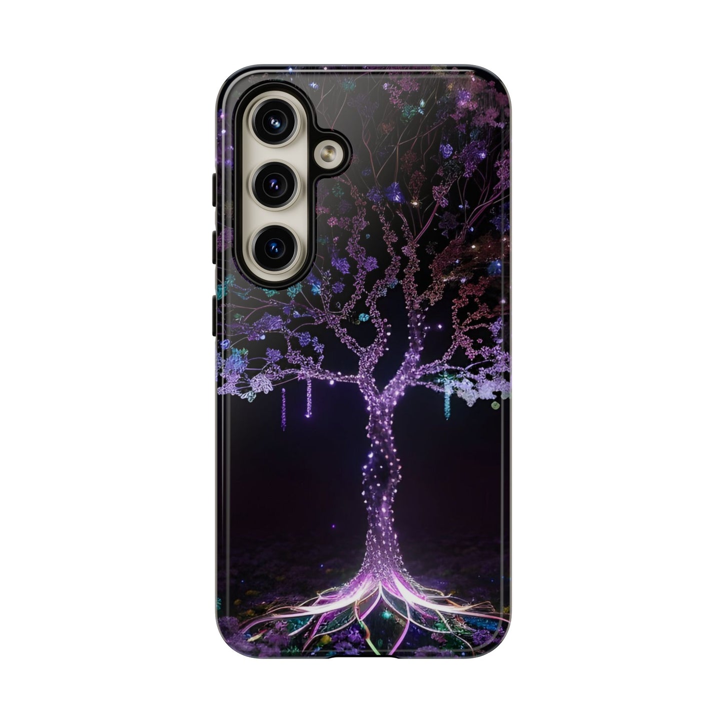 Dark Purple Tree Phone Case – Luminous Nature Art, Mystical Night Design Protective Cove