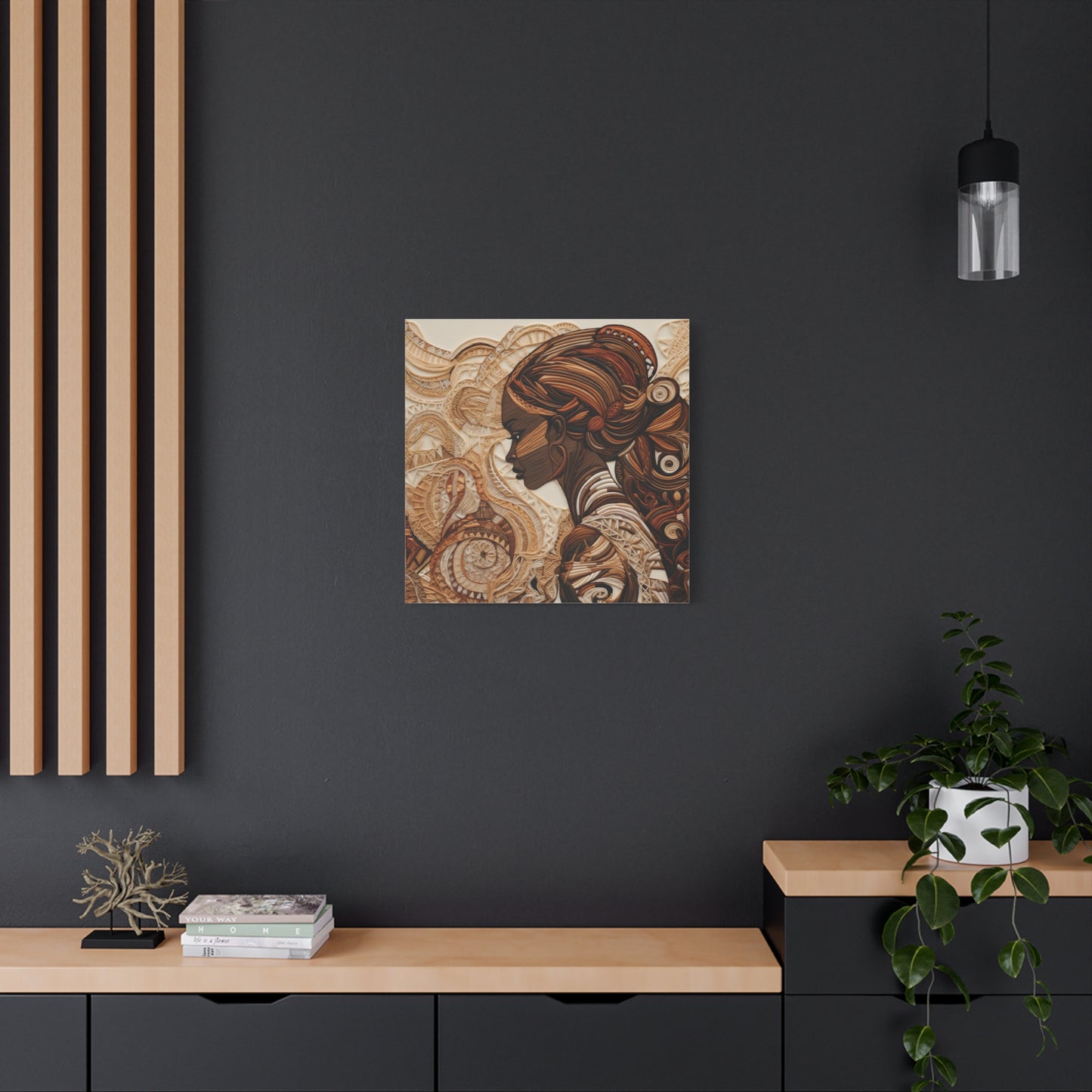 African Woman Paper Canvas Art Print – Intricate Afrocentric Wall Decor in Warm Earth Tones , Bohemian Wall Decor, Ethnic Home Decoration, Gift for Her, Tribal Art, Abstract Design, Feminine Wall Art