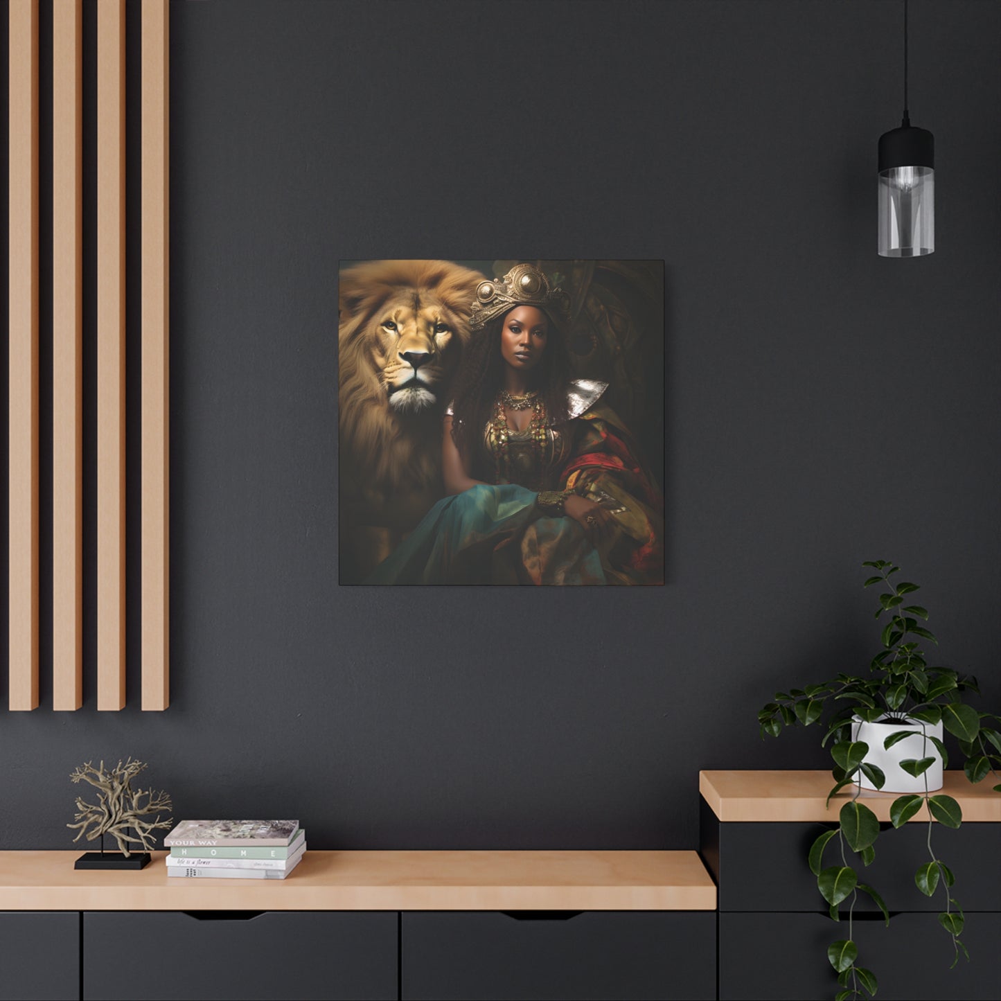 African Queen and Lion Royal Portrait – Regal Afrocentric Wall Art Print, Home Decor, Gift for Animal Lovers, Royalty Theme, Artful Decor