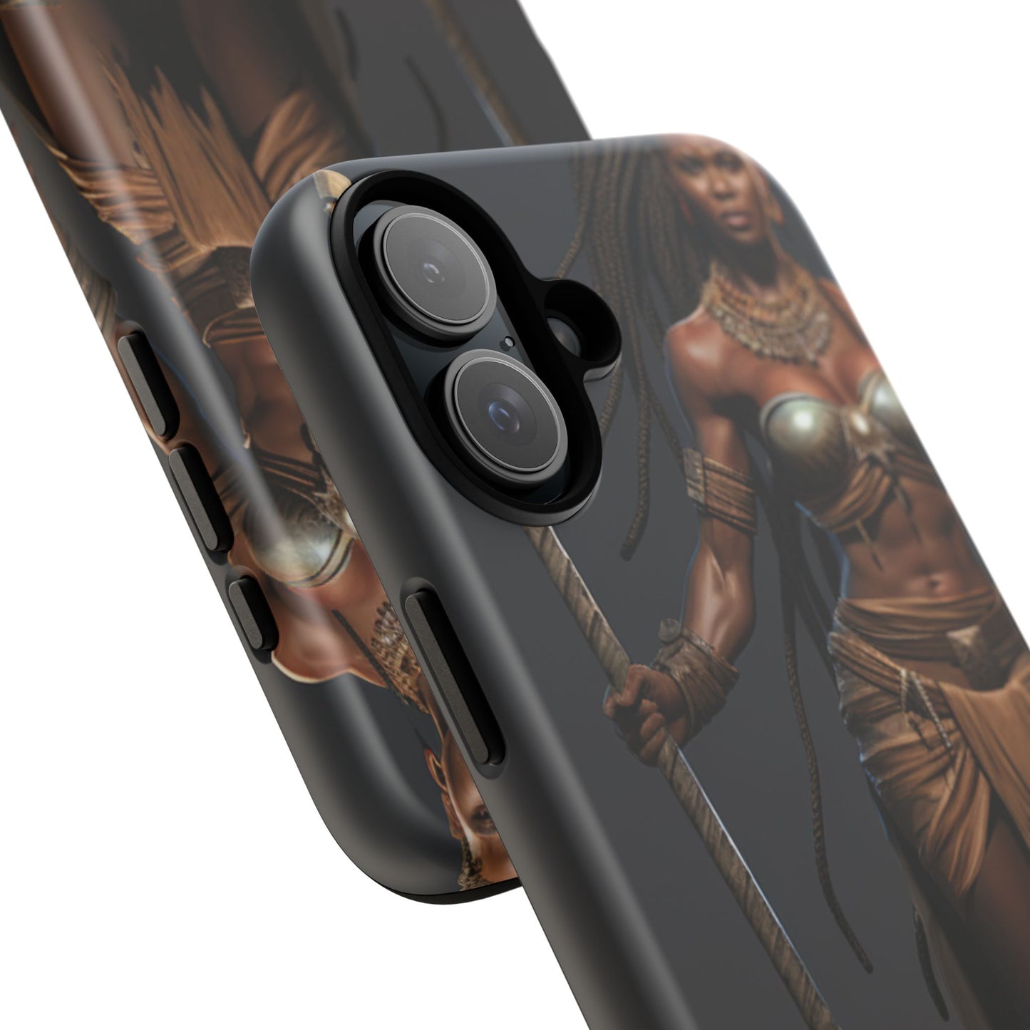 African Female Warrior Phone Case – Powerful Spear-Wielding Tribal Art Design, Bold Protective Cover