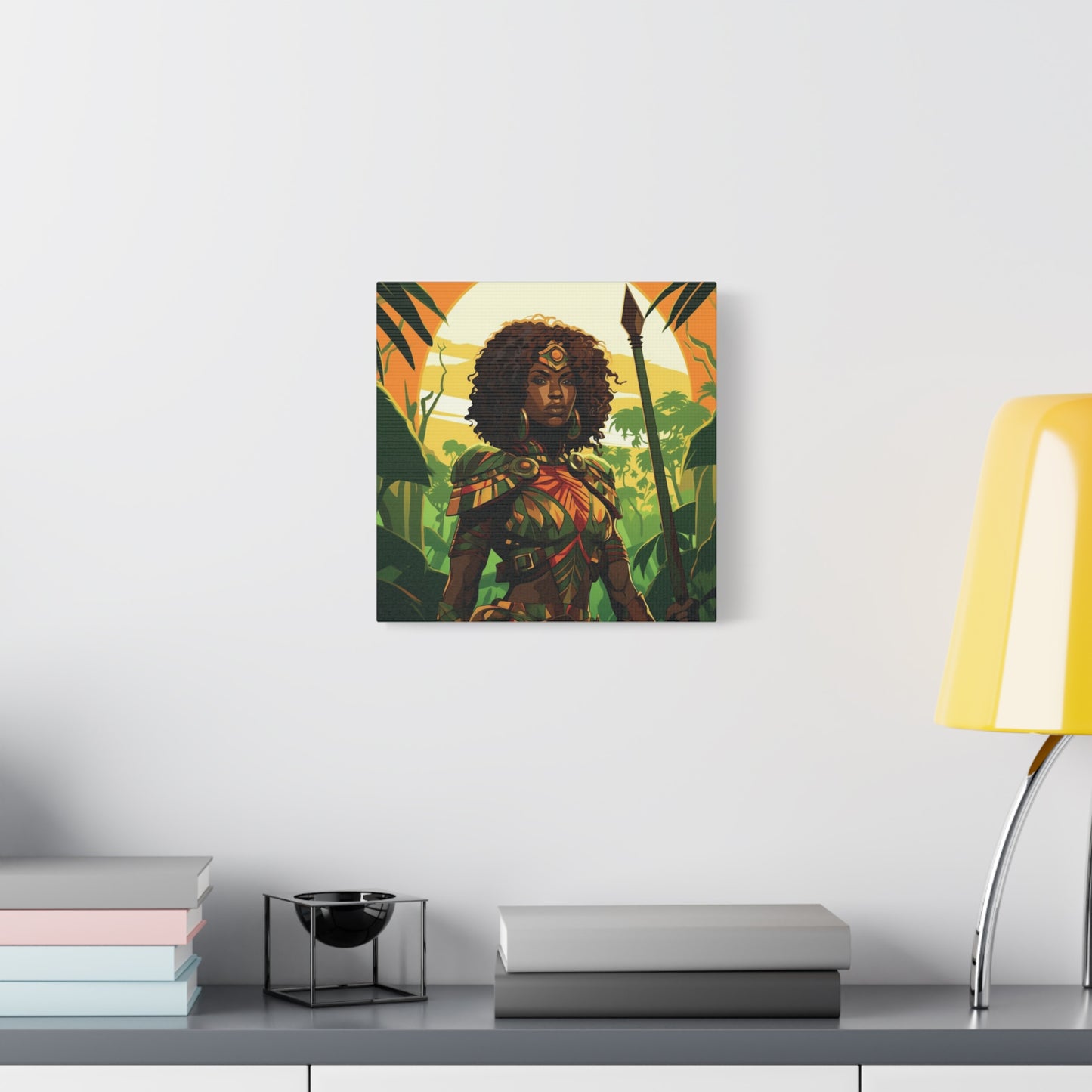 Jungle Warrior Queen Wall Art – Afrocentric Strength & Beauty Canvas Print | Jungle Wall Decor, Ethnic Artwork, Home Gallery, Gift for Art Lovers, Boho Decor
