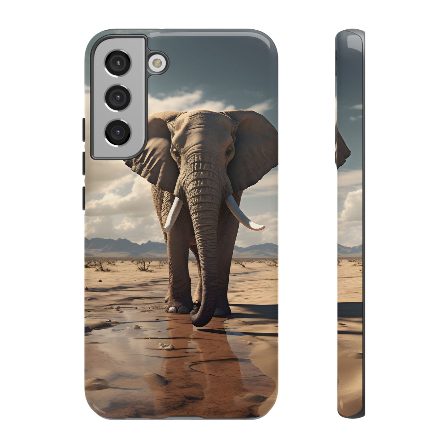 Elephant Drinking Water Phone Case - Wildlife Art in Dry Landscape Design, Nature-Inspired Protective Cover