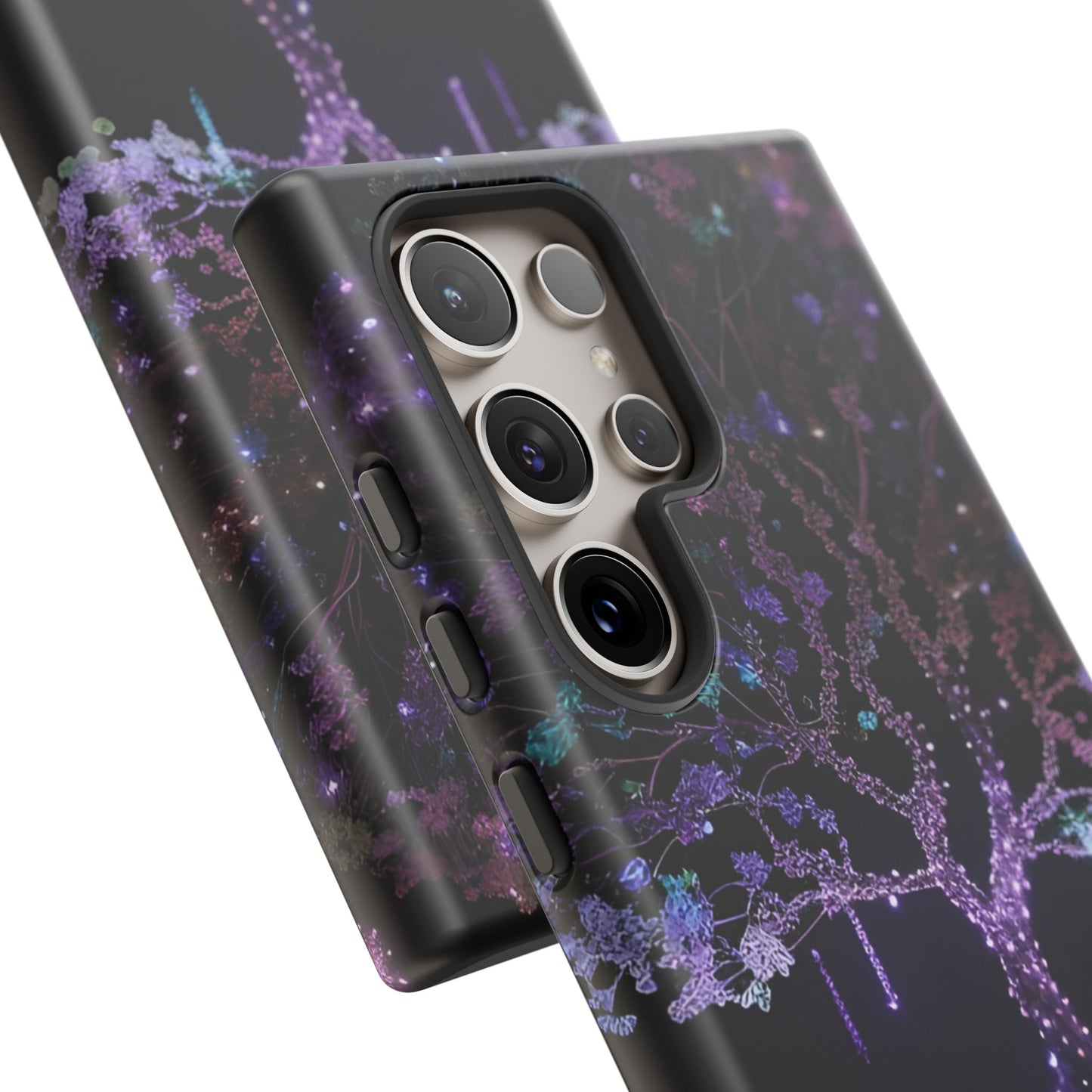 Dark Purple Tree Phone Case – Luminous Nature Art, Mystical Night Design Protective Cove