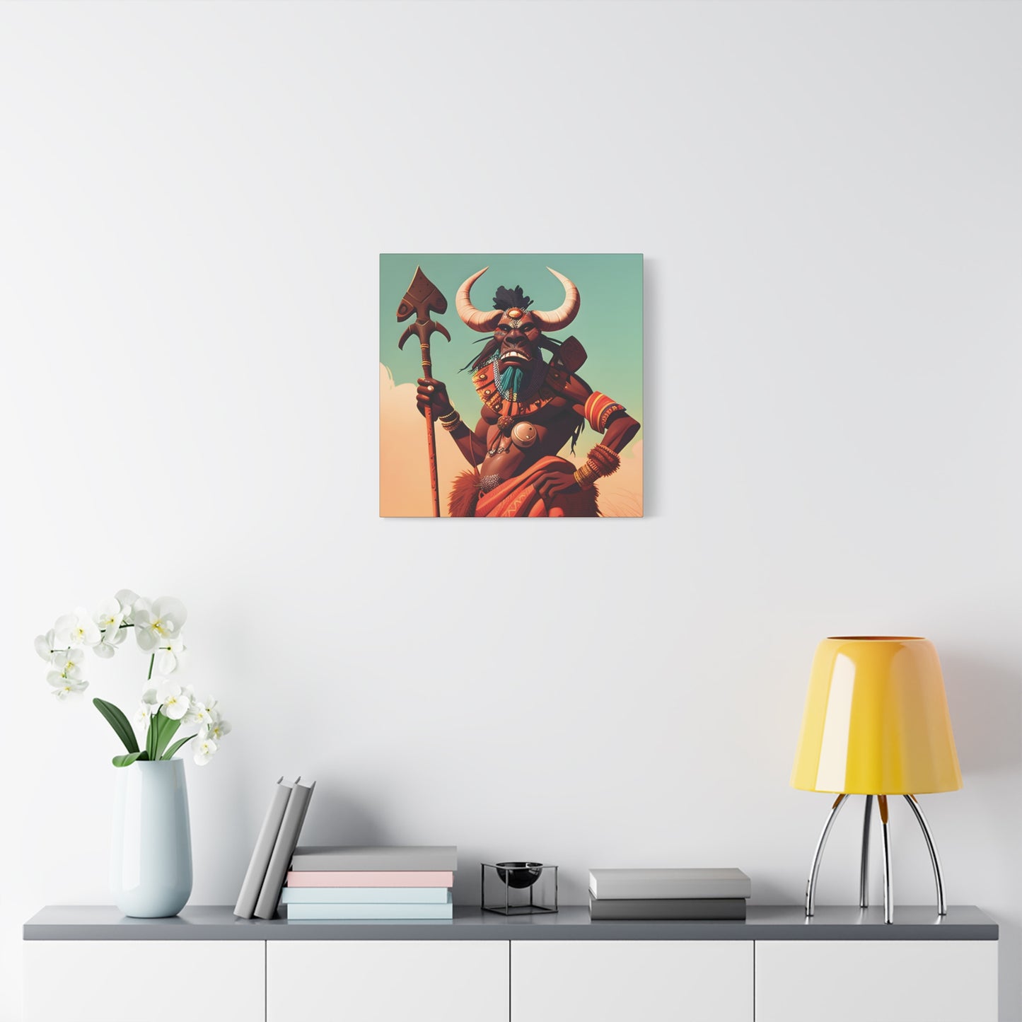 Bold African Tribal Warrior Canvas Art Print, Tribal Wall Decor, Cultural Artwork, Boho Home Decor, Unique Gifts for Him,Warrior Bull Spirit Art
