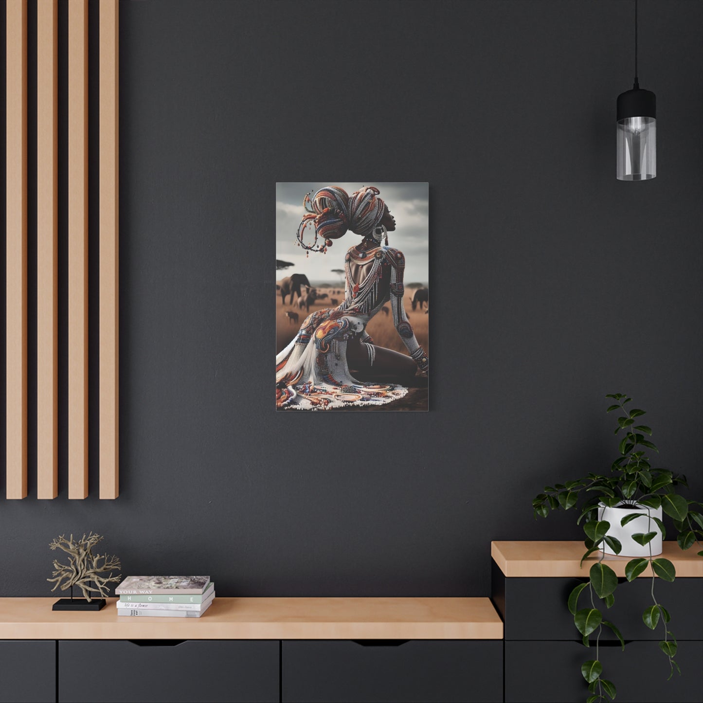 Stretched Canvas Art Piece, Vibrant African Woman Portrait, Home Decor, Gift for Art Lovers, Inspirational Wall Art, Bohemian Decor