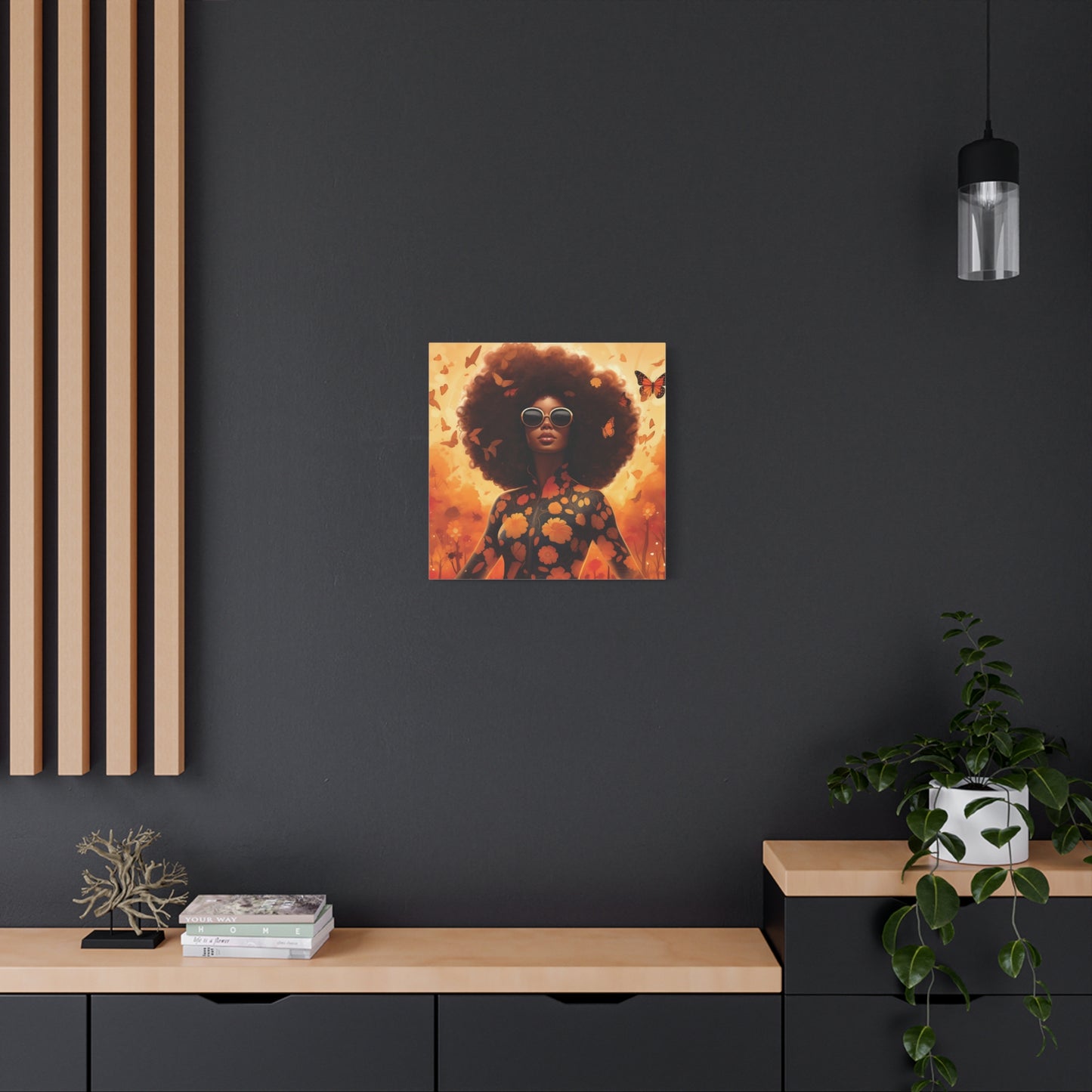 Floral Canvas Art, Bohemian Wall Decor, Afrocentric Home Decor, Vibrant Modern Art, Unique Gift Idea, Orange Butterfly Artwork
