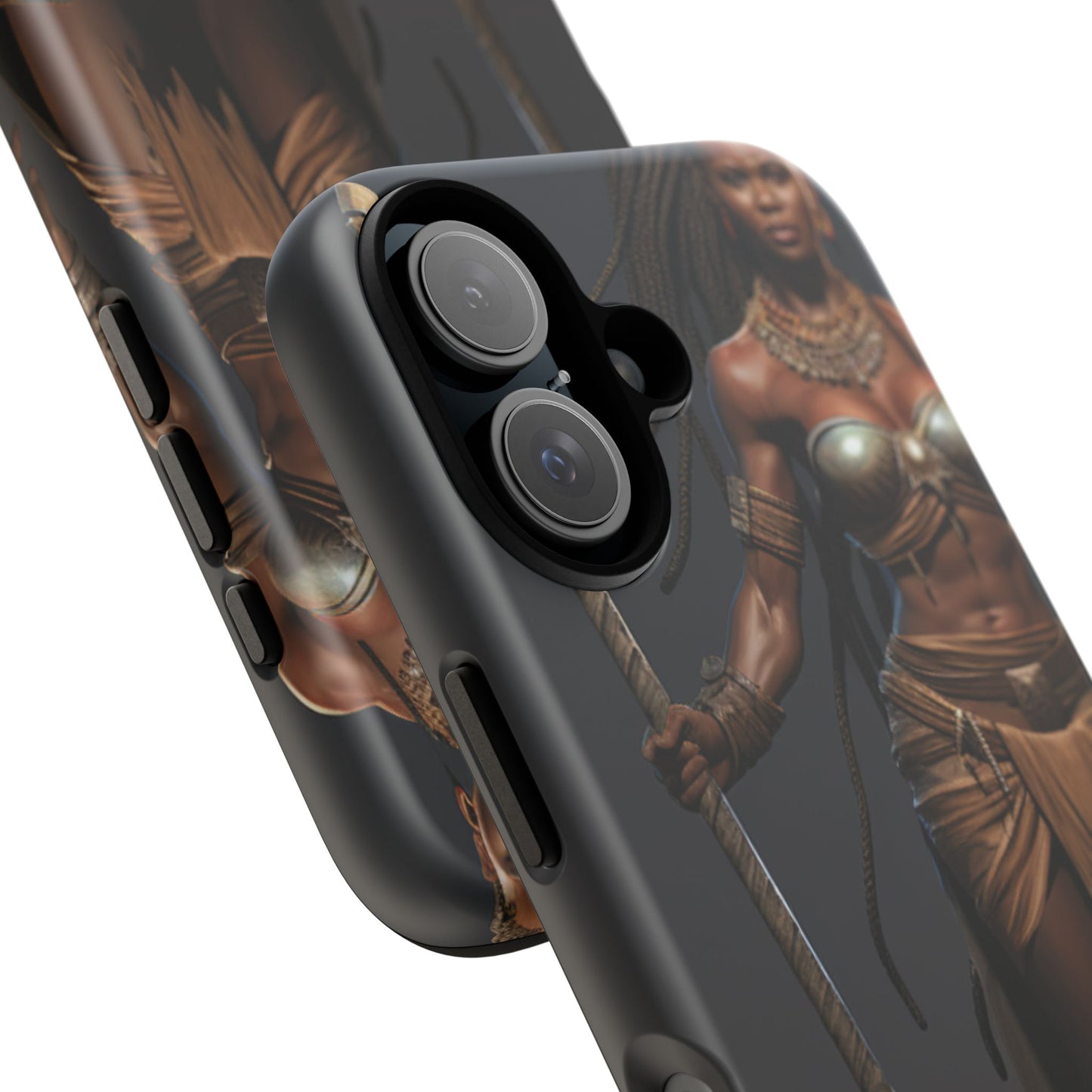 African Female Warrior Phone Case – Powerful Spear-Wielding Tribal Art Design, Bold Protective Cover