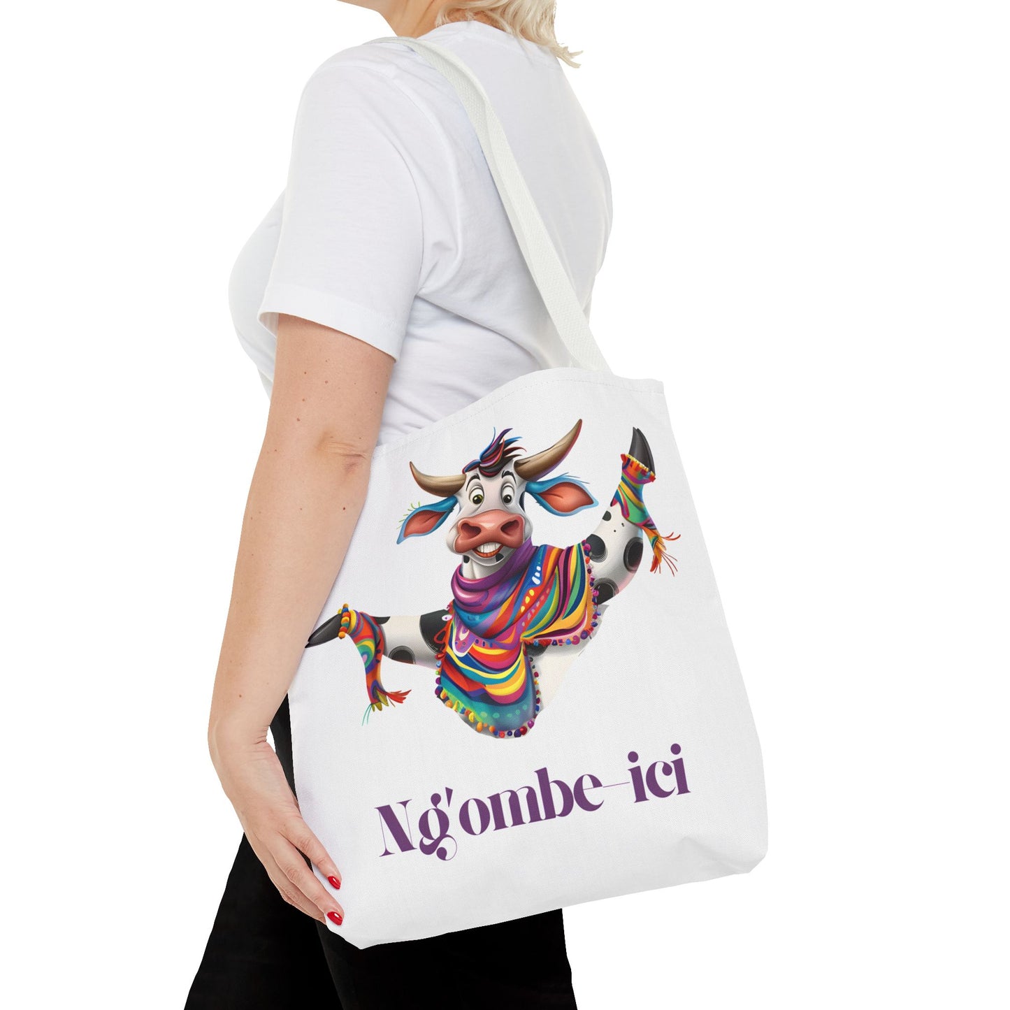 Funny Ngombe-ici Cow Tote Bag, Fun Eco-Friendly Shopping Bag, Animal Lover Gift, Festival Tote, Cute Cow Design, Mochila de Vaca