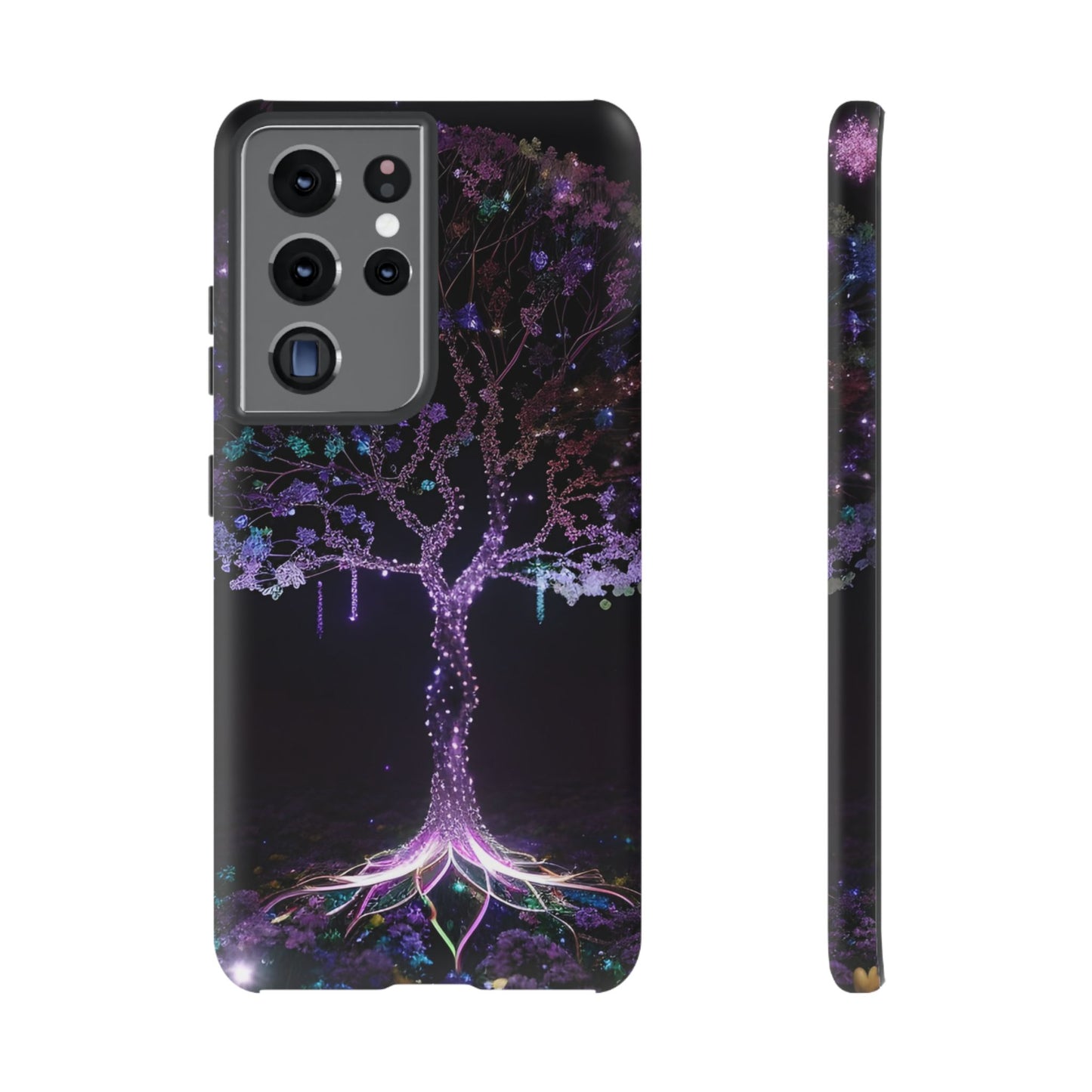Dark Purple Tree Phone Case – Luminous Nature Art, Mystical Night Design Protective Cove