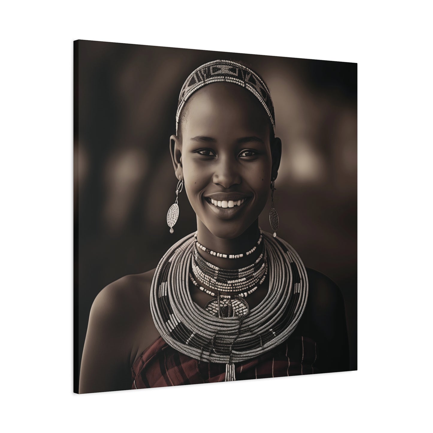 Stretched Canvas Art Print of a Smiling Maasai Woman, Ethnic Wall Décor, Home, Office, Cultural Celebration, Gift Idea