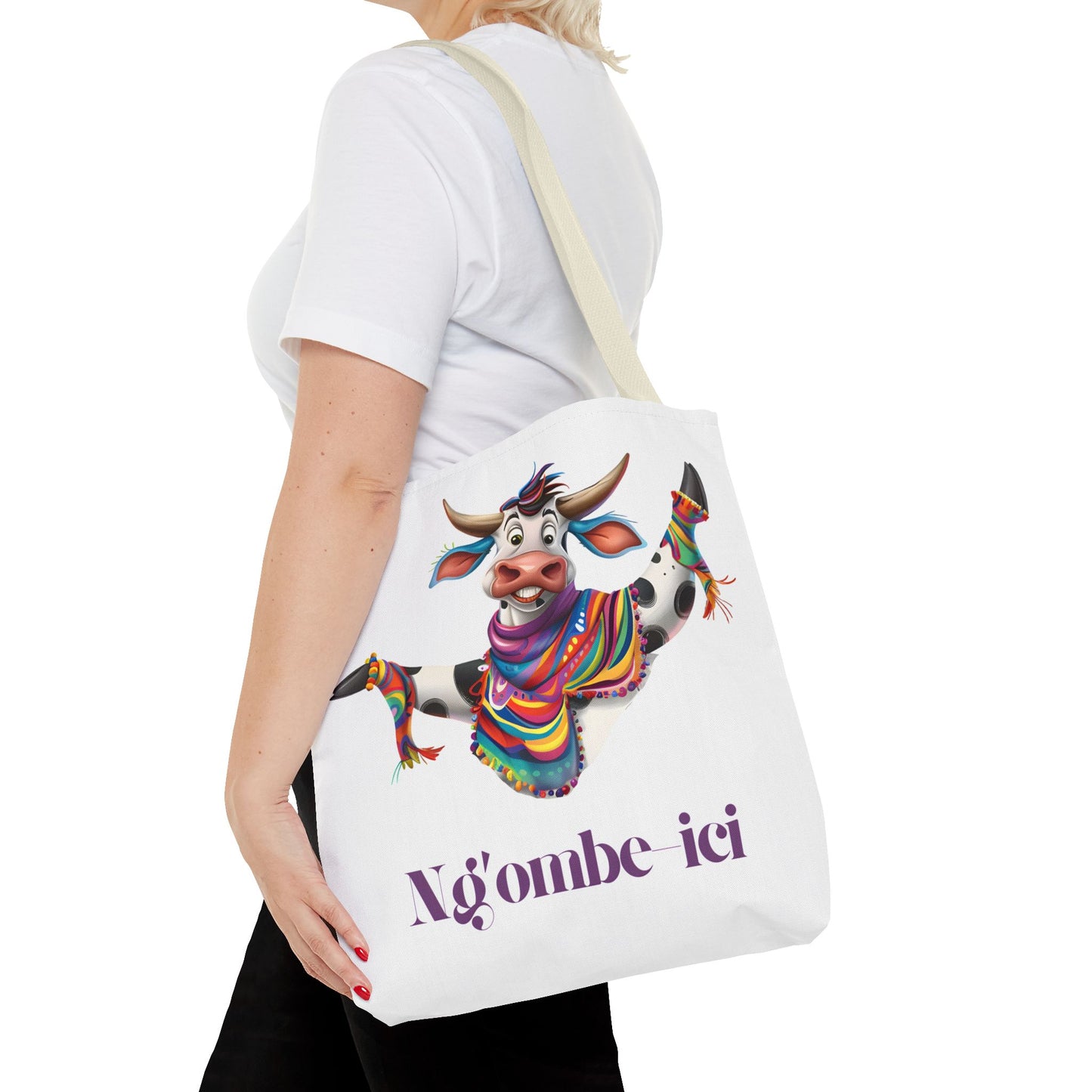 Funny Ngombe-ici Cow Tote Bag, Fun Eco-Friendly Shopping Bag, Animal Lover Gift, Festival Tote, Cute Cow Design, Mochila de Vaca