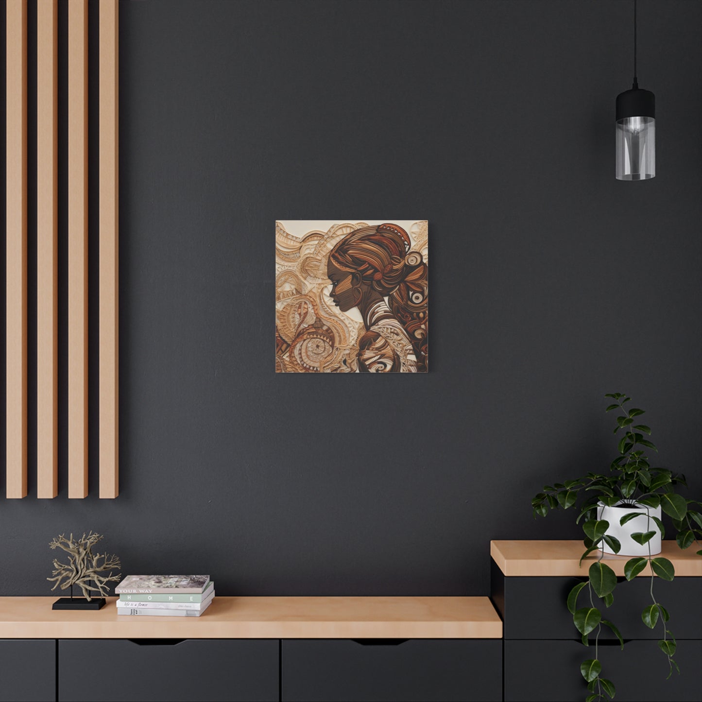 African Woman Paper Canvas Art Print – Intricate Afrocentric Wall Decor in Warm Earth Tones , Bohemian Wall Decor, Ethnic Home Decoration, Gift for Her, Tribal Art, Abstract Design, Feminine Wall Art