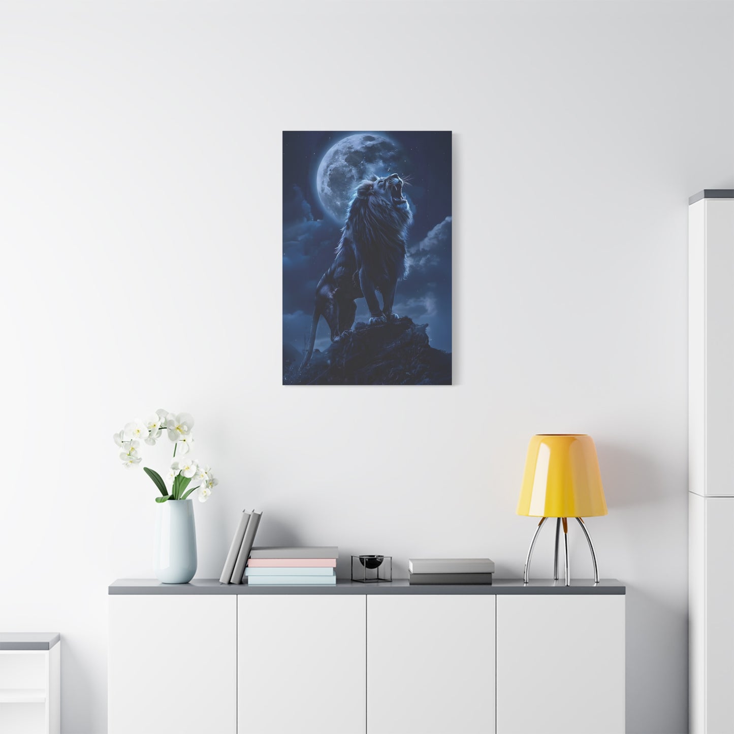 Majestic Lion Canvas Art Print, Home Decor, Wall Art, Animal Lover Gift, Moonlit Landscape, Office Wall Decoration, Afro Art