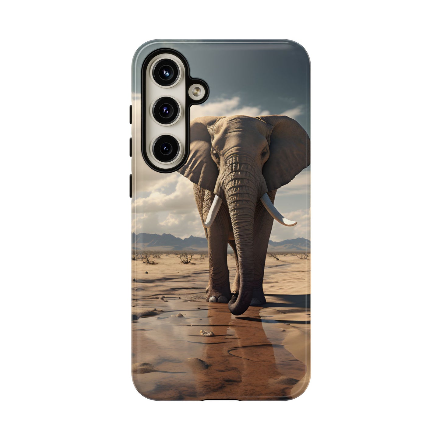 Elephant Drinking Water Phone Case - Wildlife Art in Dry Landscape Design, Nature-Inspired Protective Cover