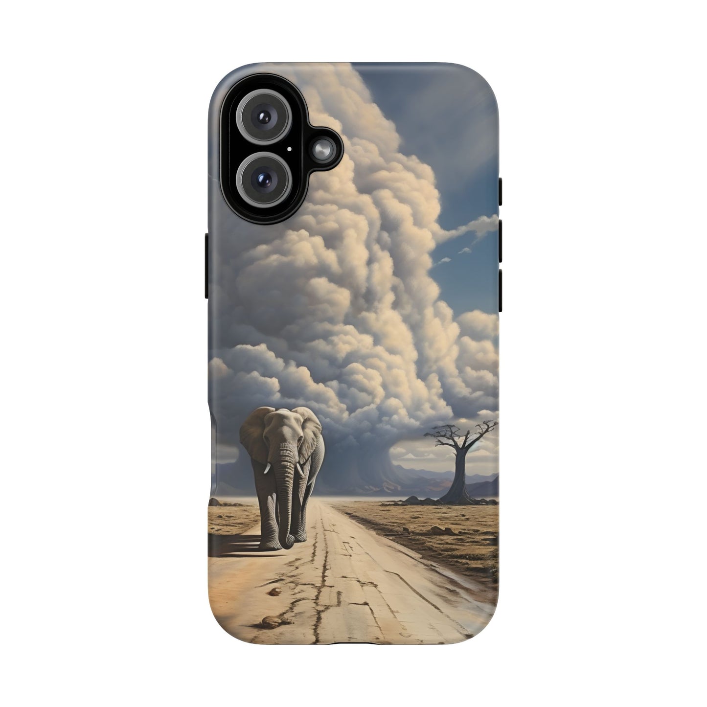 Elephant on Old Road Phone Case – Majestic Wildlife Art with Dramatic Cloud, Nature-Inspired Protective Cover
