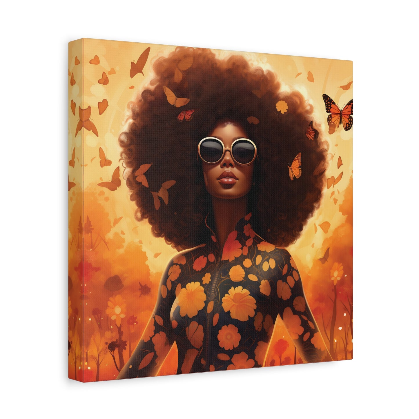 Floral Canvas Art, Bohemian Wall Decor, Afrocentric Home Decor, Vibrant Modern Art, Unique Gift Idea, Orange Butterfly Artwork
