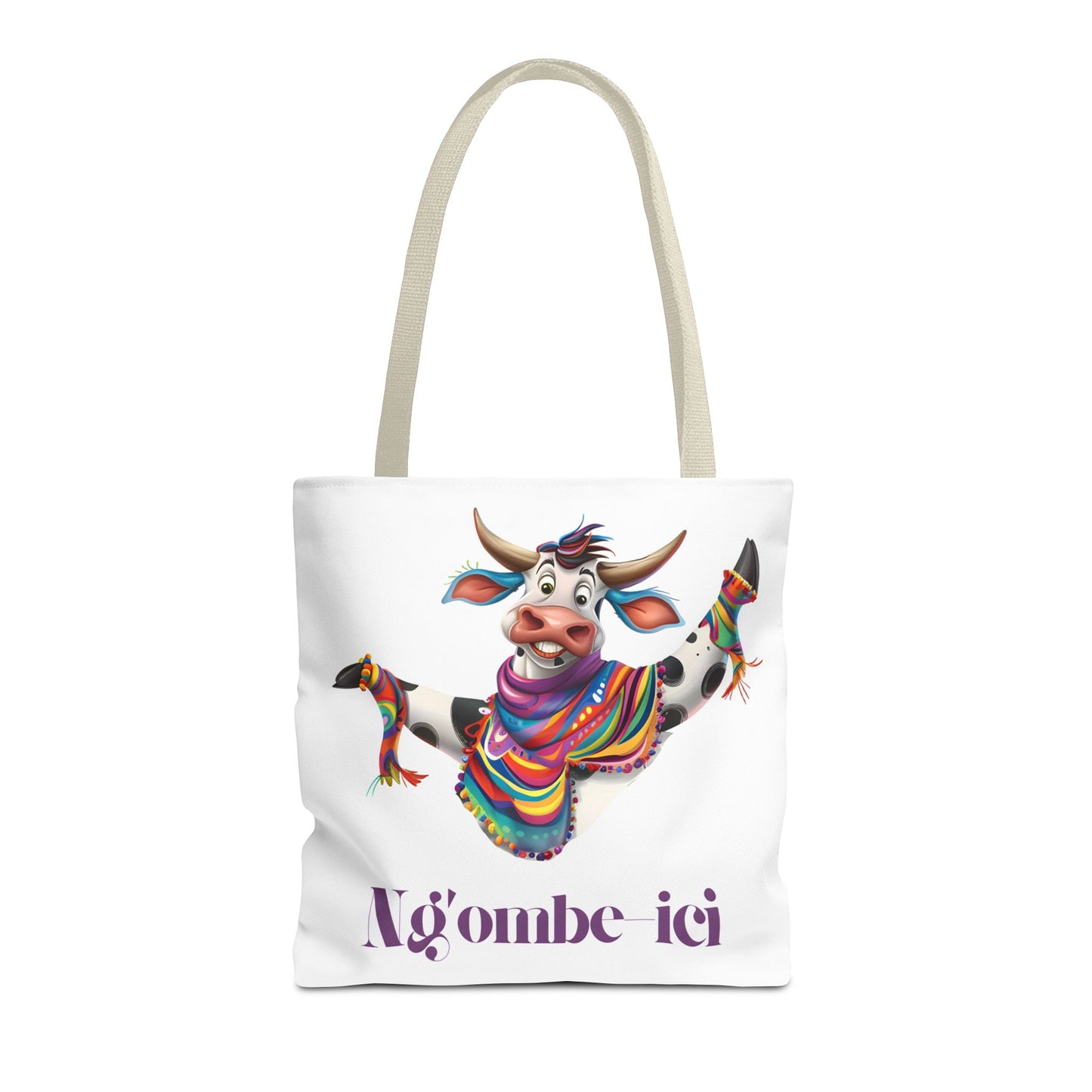 Funny Ngombe-ici Cow Tote Bag, Fun Eco-Friendly Shopping Bag, Animal Lover Gift, Festival Tote, Cute Cow Design, Mochila de Vaca