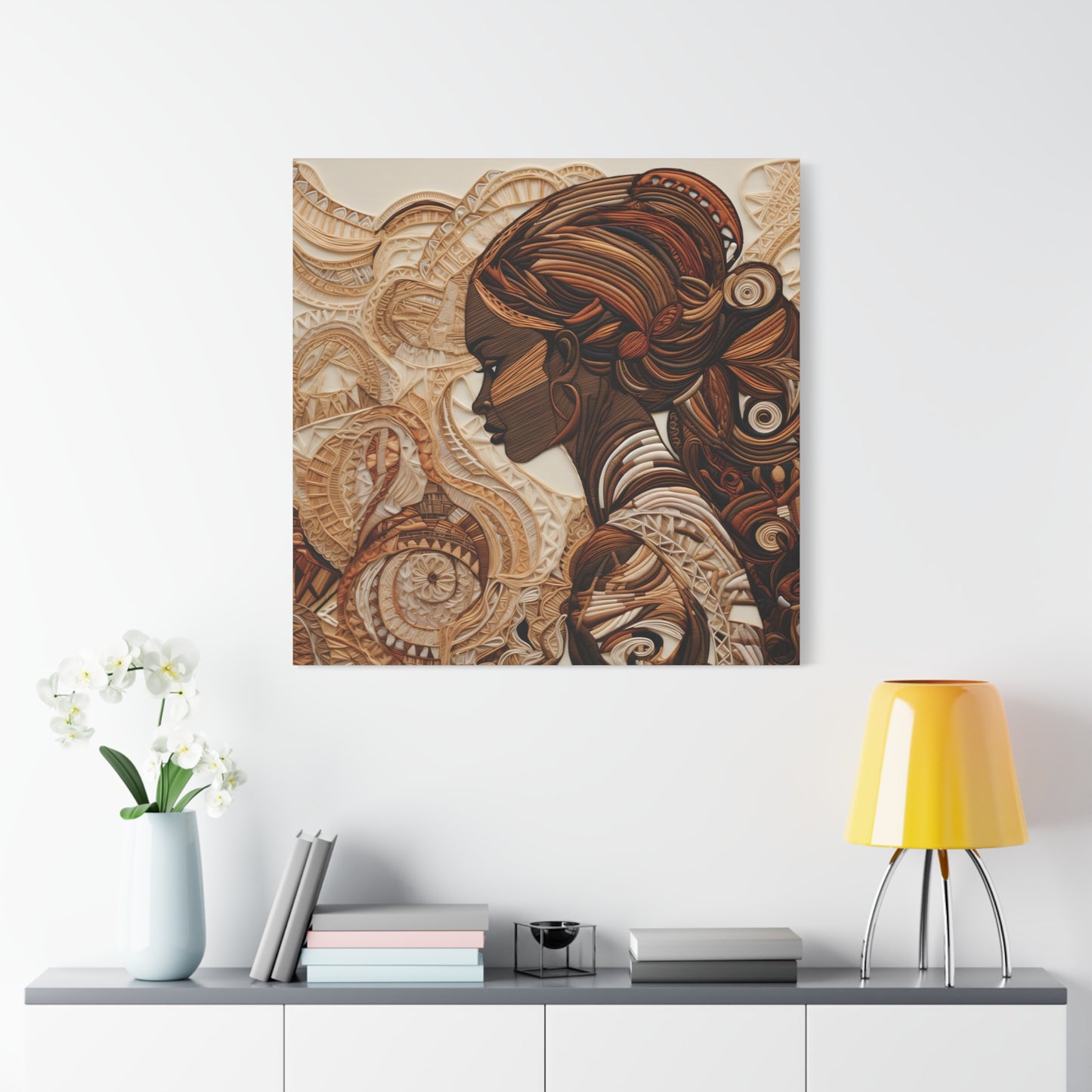 African Woman Paper Canvas Art Print – Intricate Afrocentric Wall Decor in Warm Earth Tones , Bohemian Wall Decor, Ethnic Home Decoration, Gift for Her, Tribal Art, Abstract Design, Feminine Wall Art