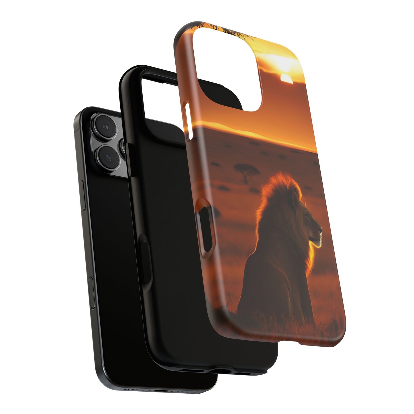 Lion Sunset Phone Case – Majestic Wildlife Art with Tree Silhouette, Safari-Inspired Protective Cover