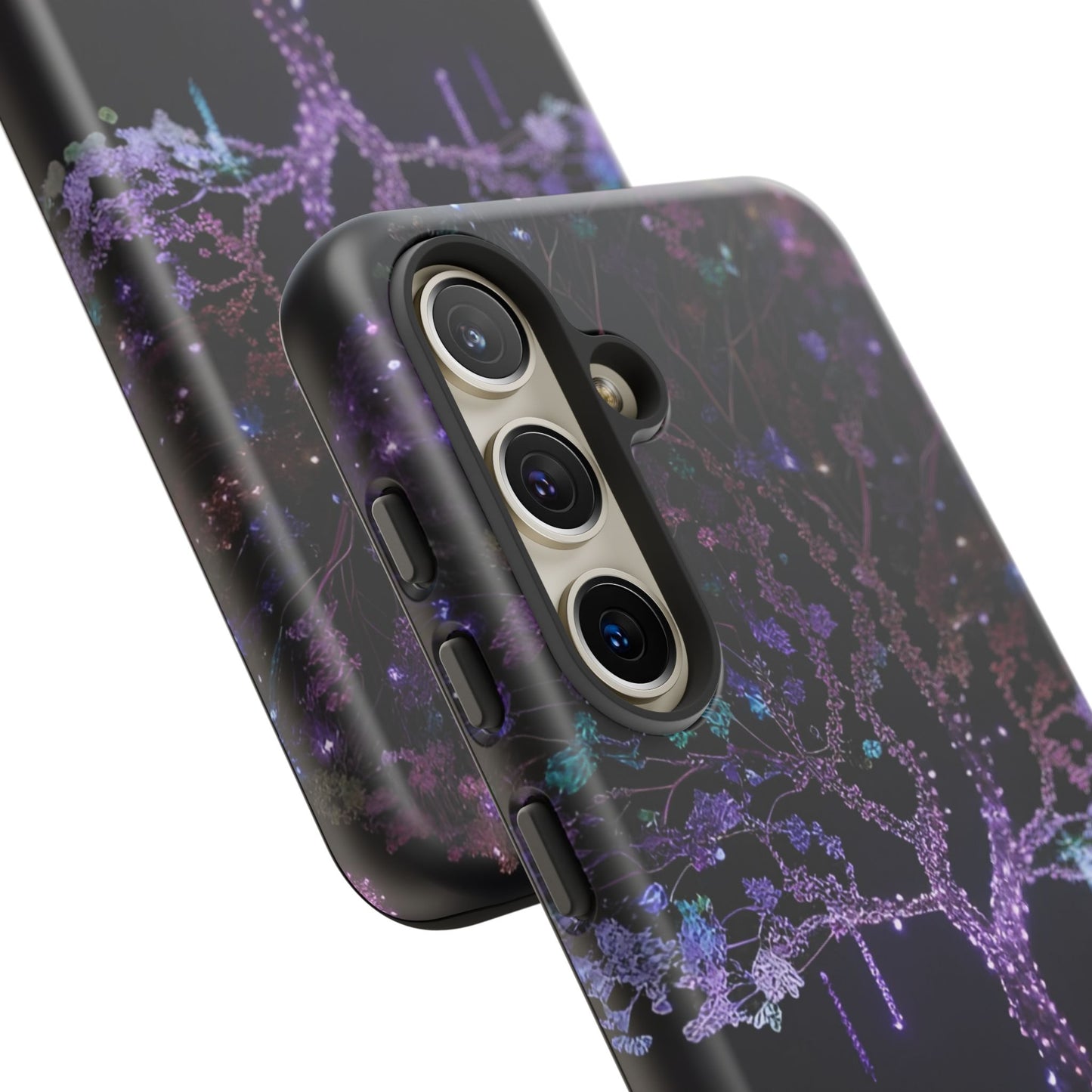 Dark Purple Tree Phone Case – Luminous Nature Art, Mystical Night Design Protective Cove