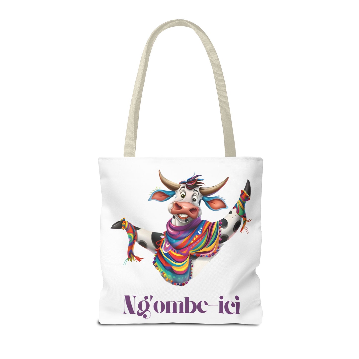 Funny Ngombe-ici Cow Tote Bag, Fun Eco-Friendly Shopping Bag, Animal Lover Gift, Festival Tote, Cute Cow Design, Mochila de Vaca