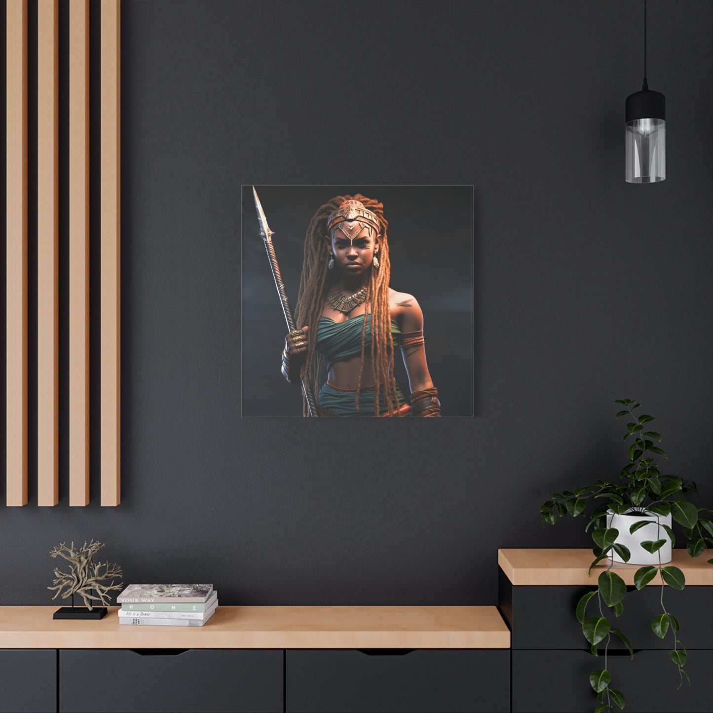 Warrior Queen Stretched Canvas Wall Art Print, Warrior Decor, Wall Art, Home Decor, Unique Gift, African Goddess