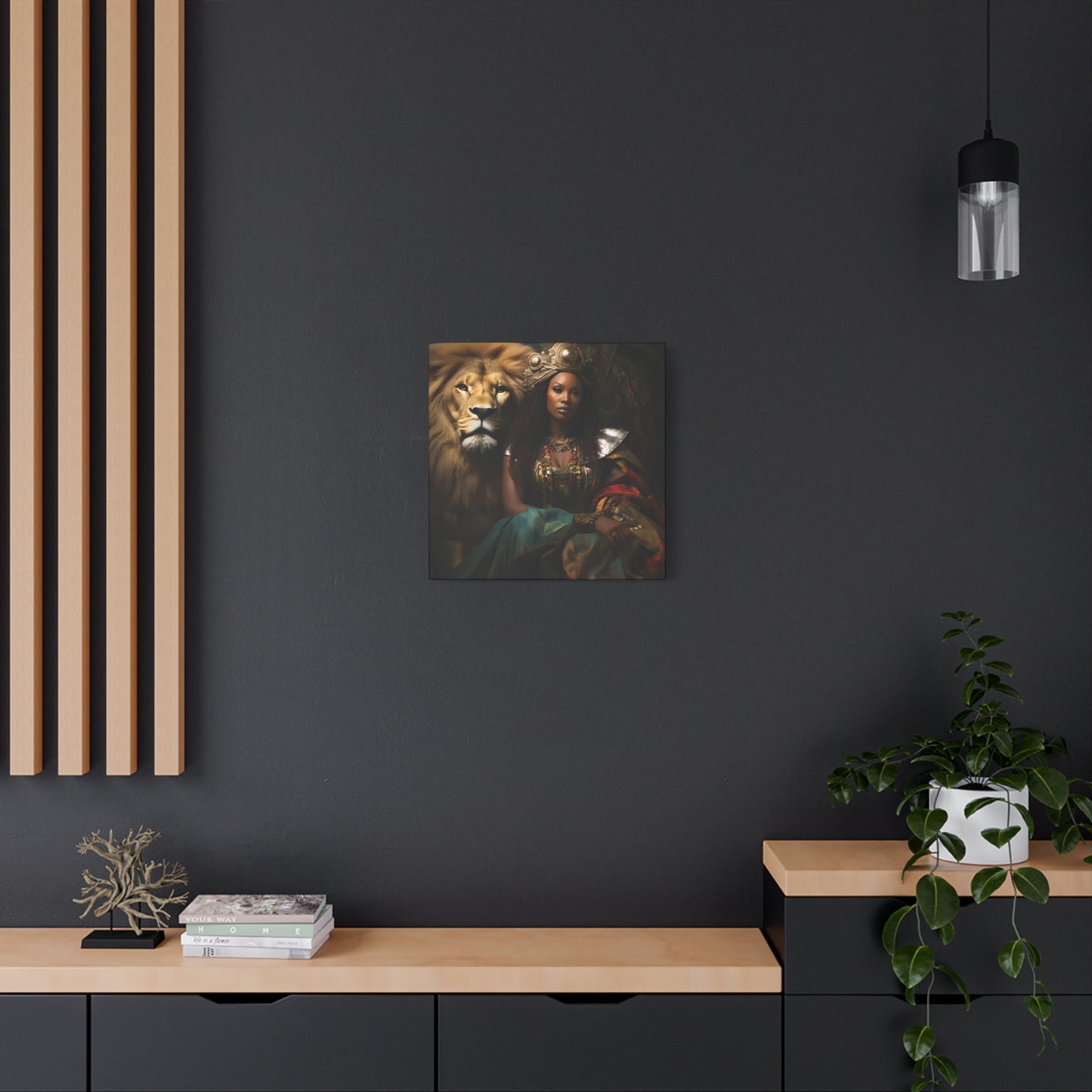 African Queen and Lion Royal Portrait – Regal Afrocentric Wall Art Print, Home Decor, Gift for Animal Lovers, Royalty Theme, Artful Decor
