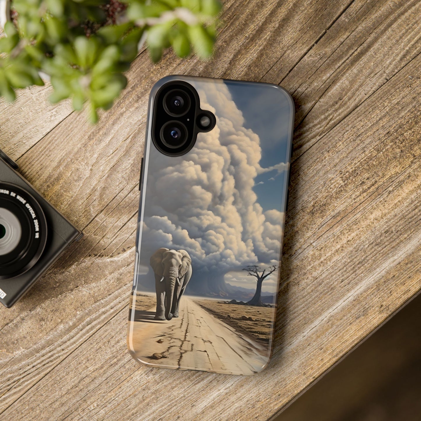 Elephant on Old Road Phone Case – Majestic Wildlife Art with Dramatic Cloud, Nature-Inspired Protective Cover