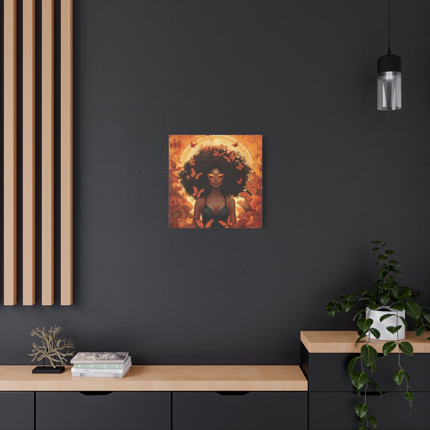Vibrant Afro Woman Canvas Art, Boho Wall Decor, Unique Gift for Home, Butterfly and Flower Print, Black Art for All Occasions