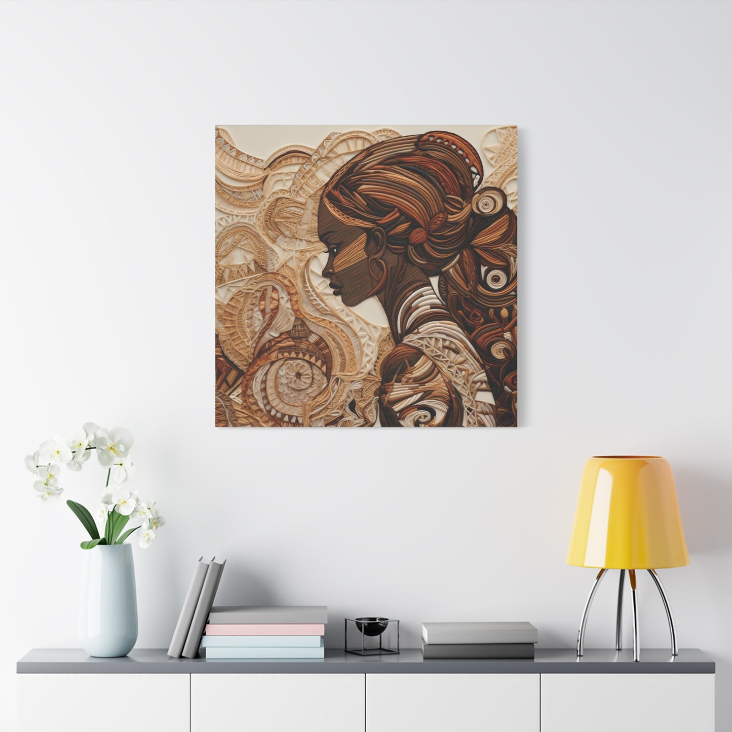 African Woman Paper Canvas Art Print – Intricate Afrocentric Wall Decor in Warm Earth Tones , Bohemian Wall Decor, Ethnic Home Decoration, Gift for Her, Tribal Art, Abstract Design, Feminine Wall Art