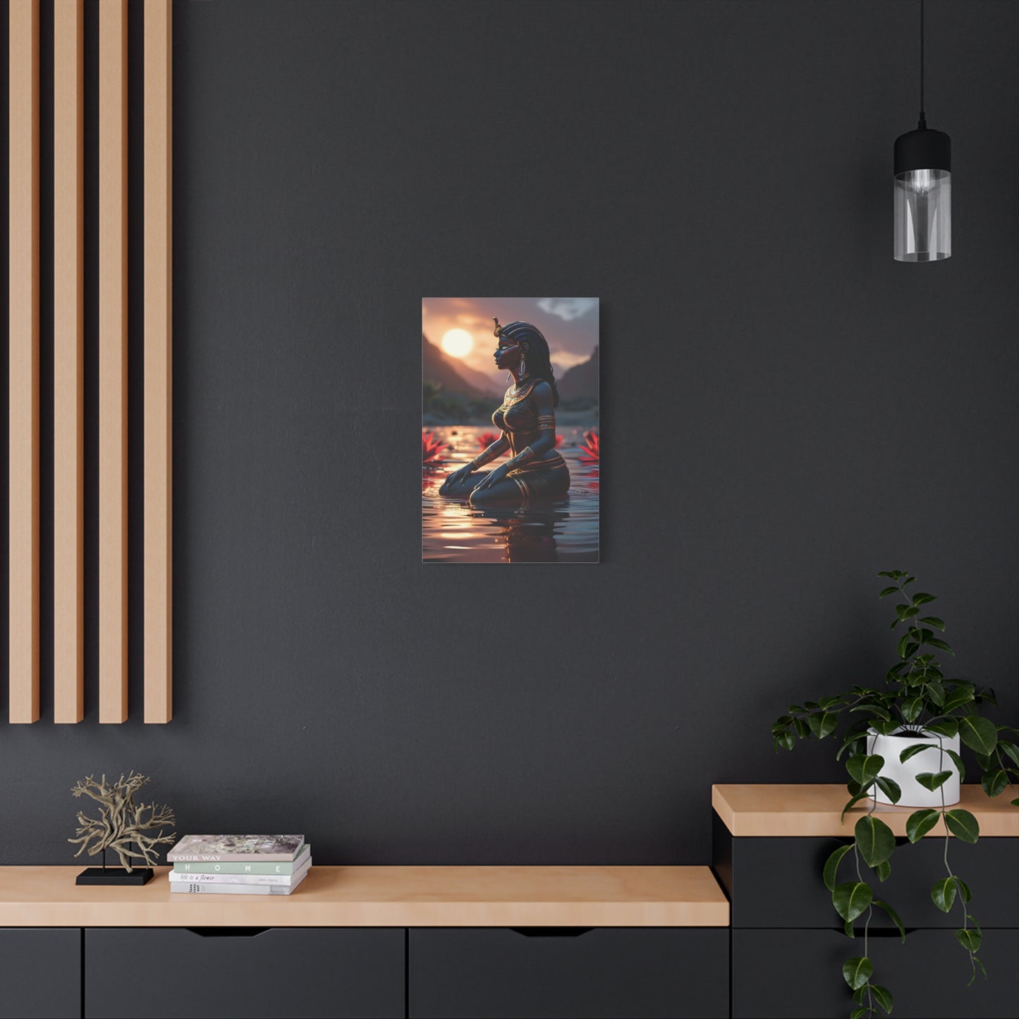 African Goddess Wall Art – Black Queen in Water at Sunset | Afrocentric Spiritual Decor, Unique Gift for Her, Yoga Studio Decor, Inspirational Decor