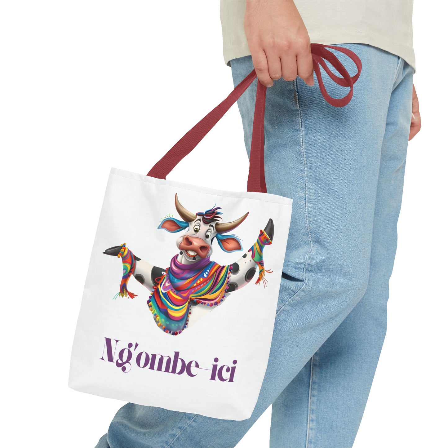 Funny Ngombe-ici Cow Tote Bag, Fun Eco-Friendly Shopping Bag, Animal Lover Gift, Festival Tote, Cute Cow Design, Mochila de Vaca