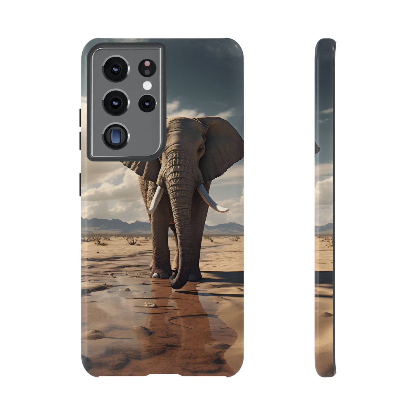 Elephant Drinking Water Phone Case - Wildlife Art in Dry Landscape Design, Nature-Inspired Protective Cover