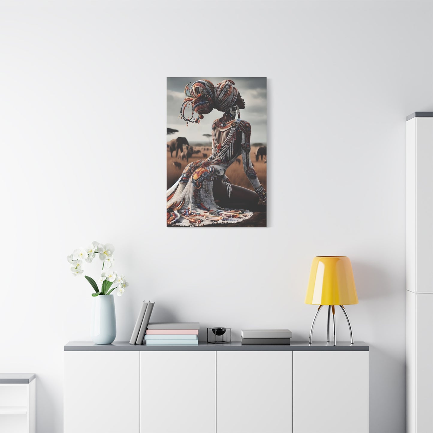 Stretched Canvas Art Piece, Vibrant African Woman Portrait, Home Decor, Gift for Art Lovers, Inspirational Wall Art, Bohemian Decor