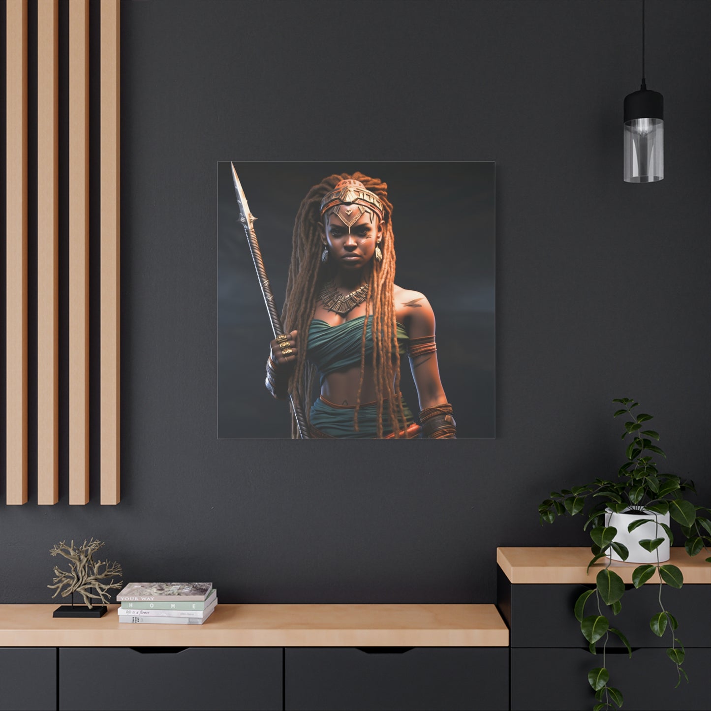 Warrior Queen Stretched Canvas Wall Art Print, Warrior Decor, Wall Art, Home Decor, Unique Gift, African Goddess